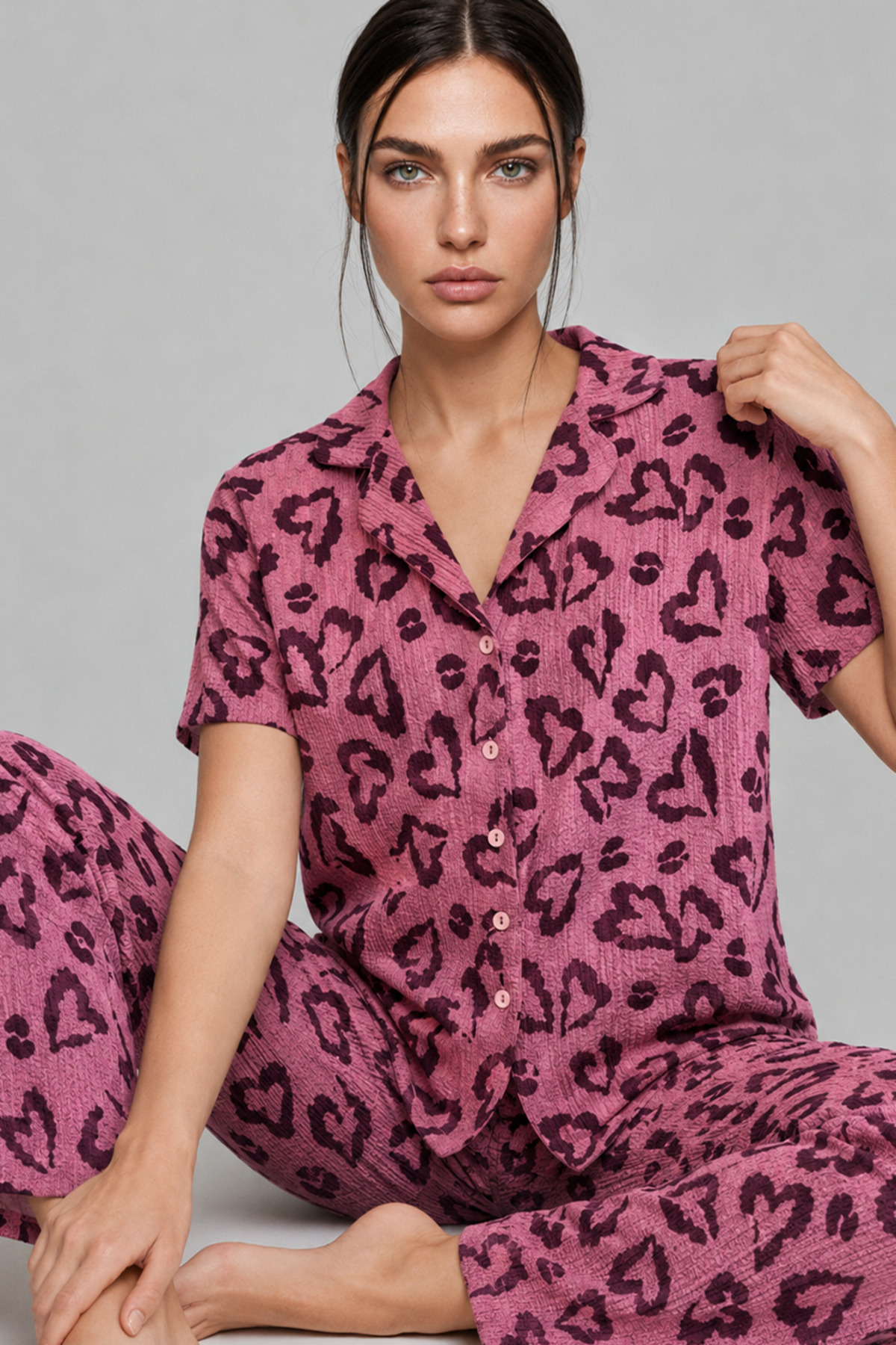 Kadın Kısa Kollu Rahat Mor Pijama Takımı 4734 4