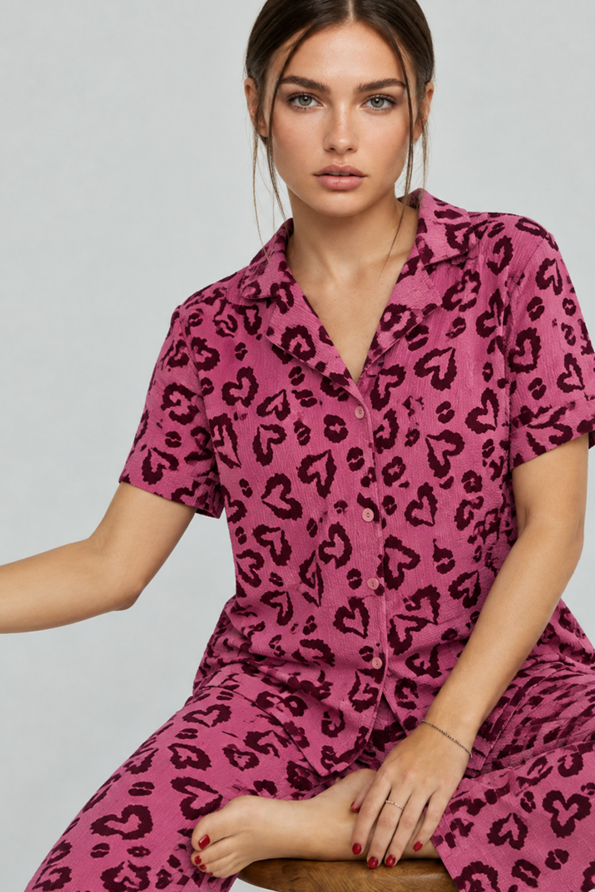 Kadın Kısa Kollu Rahat Mor Pijama Takımı 4734 3