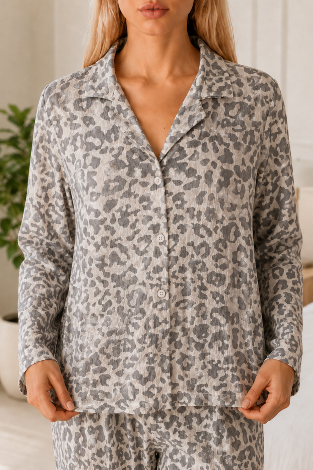 Kadın Ev Giyimi Rahat Gri Pijama Takımı 4667 6