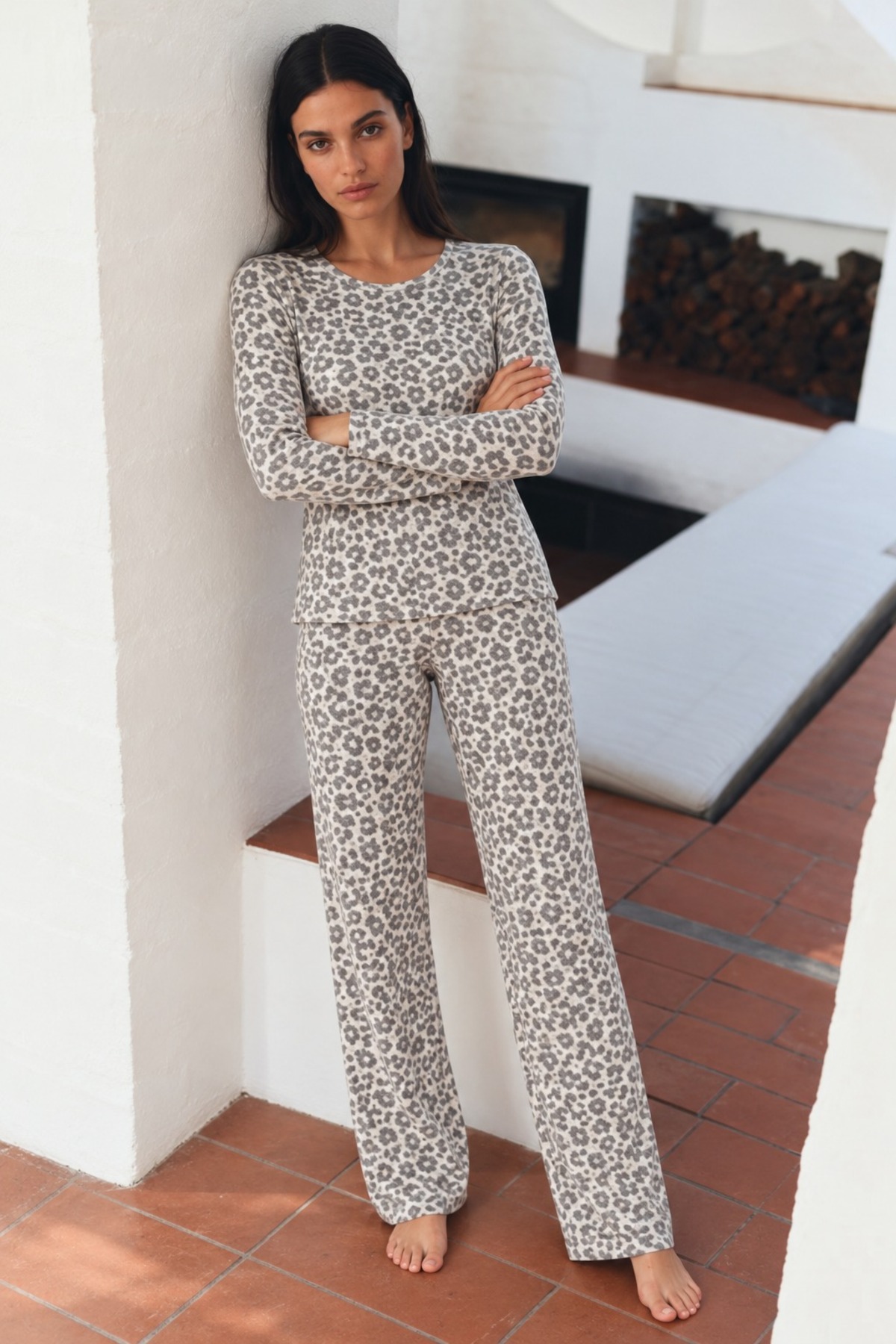 Kadın Şık Esnek Gri Pijama Takımı 5
