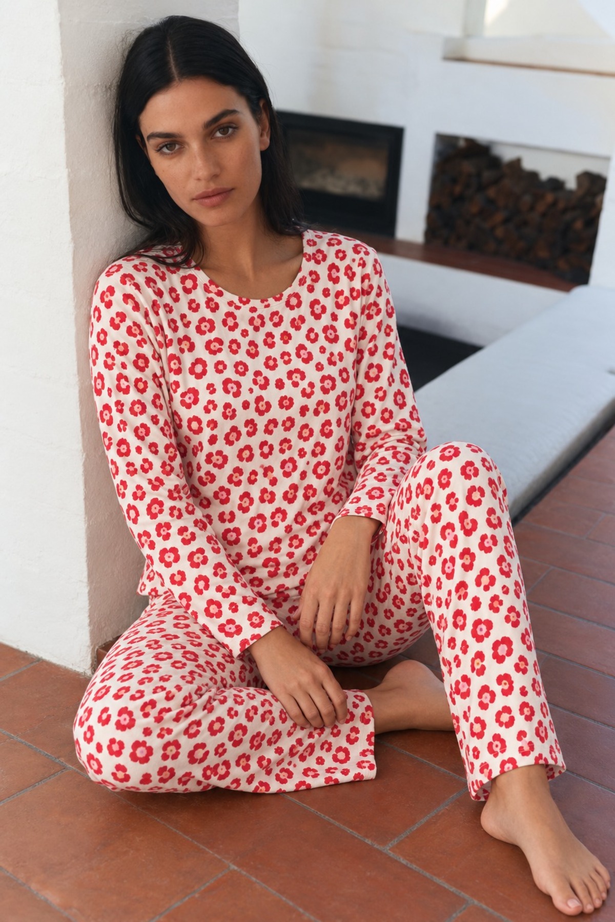 Kadın Şık Esnek Kırmızı Pijama Takımı 3