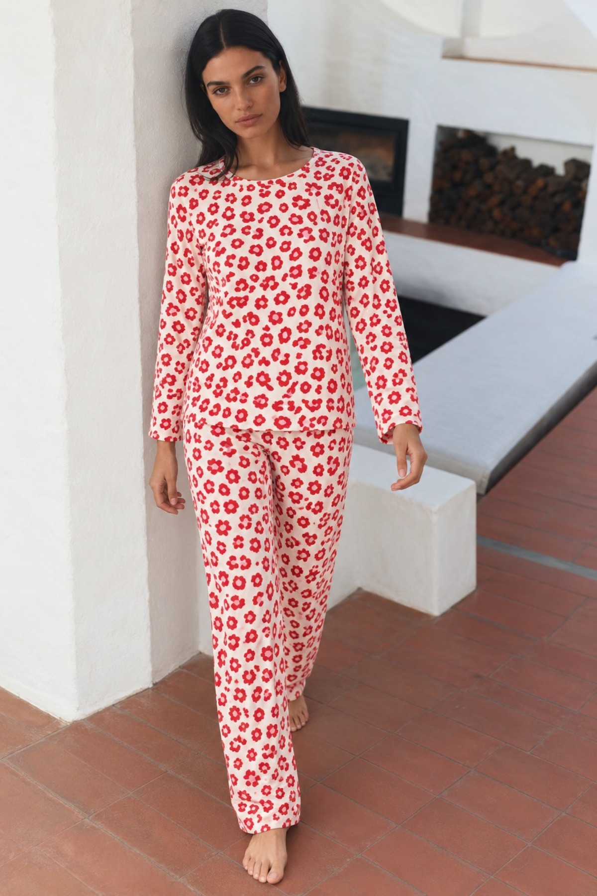 Kadın Şık Esnek Kırmızı Pijama Takımı 6