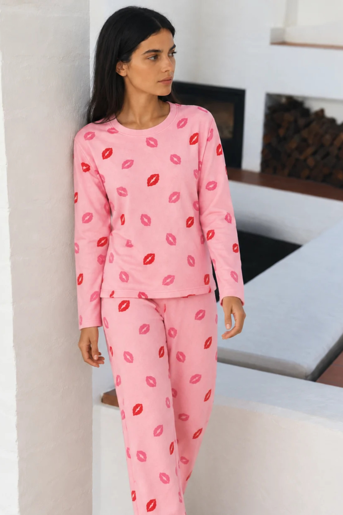 Kadın Şık Esnek Pembe Pijama Takımı 6