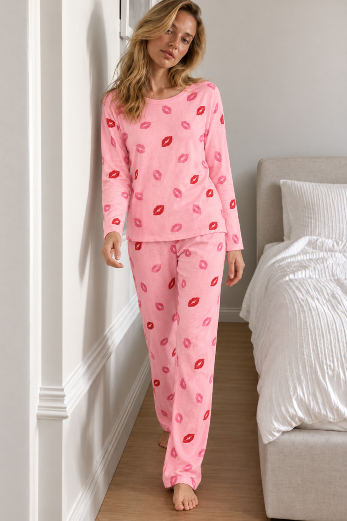 Kadın Comfort Casual Pembe Pijama Takımı 6