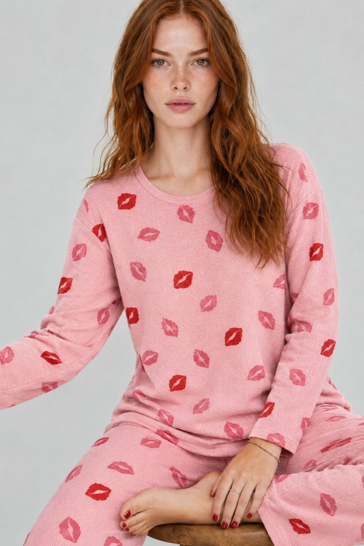 Kadın Comfort Esnek Pembe Pijama Takımı 4688 5