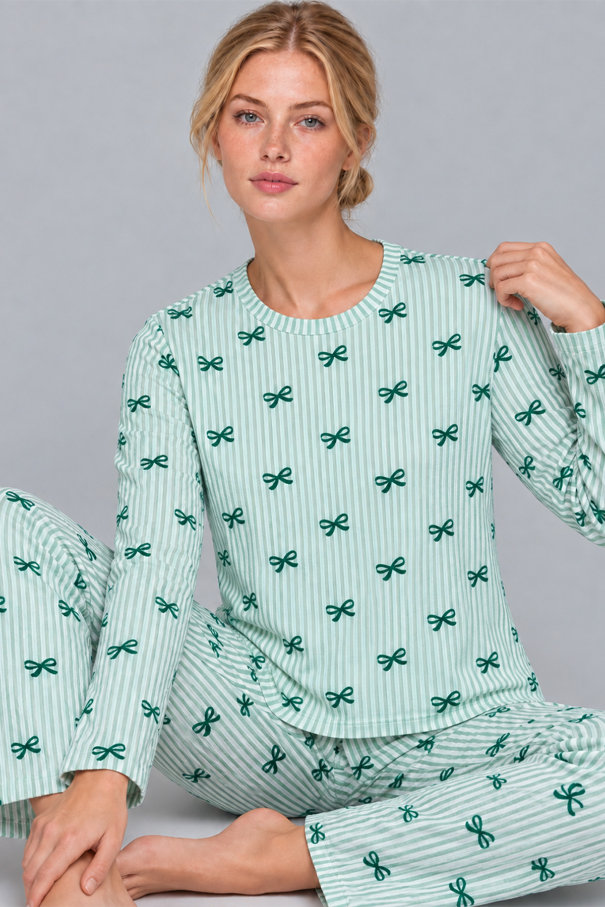 Kadın Comfort Esnek Yeşil Pijama Takımı 4801 6