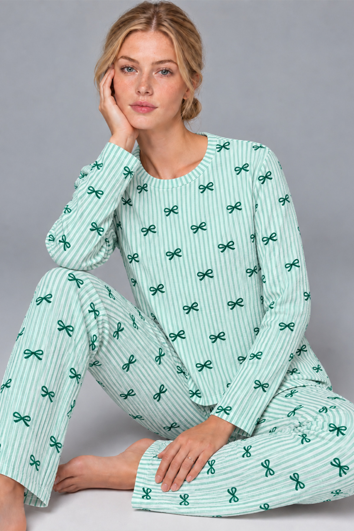 Kadın Comfort Esnek Yeşil Pijama Takımı 4801 5