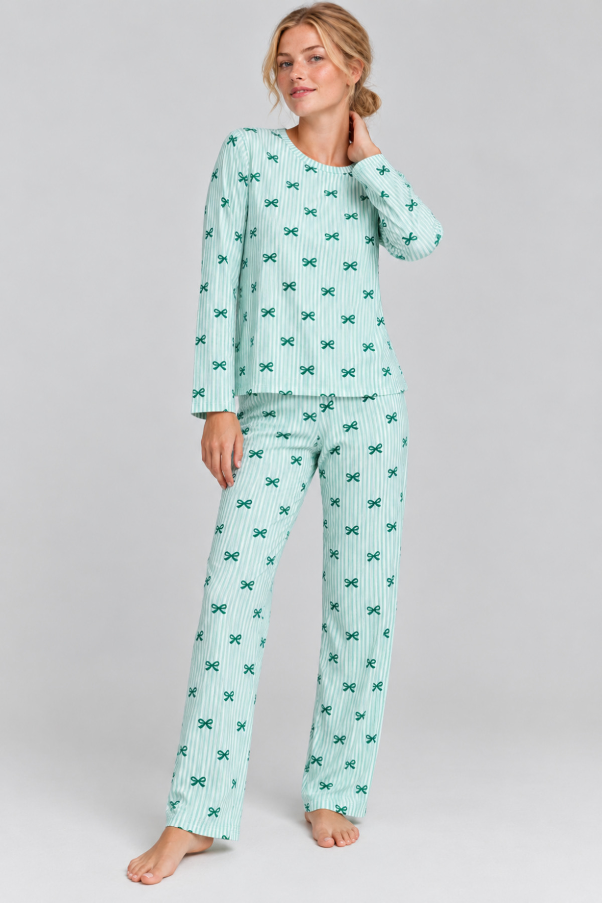 Kadın Comfort Esnek Yeşil Pijama Takımı 4801 3