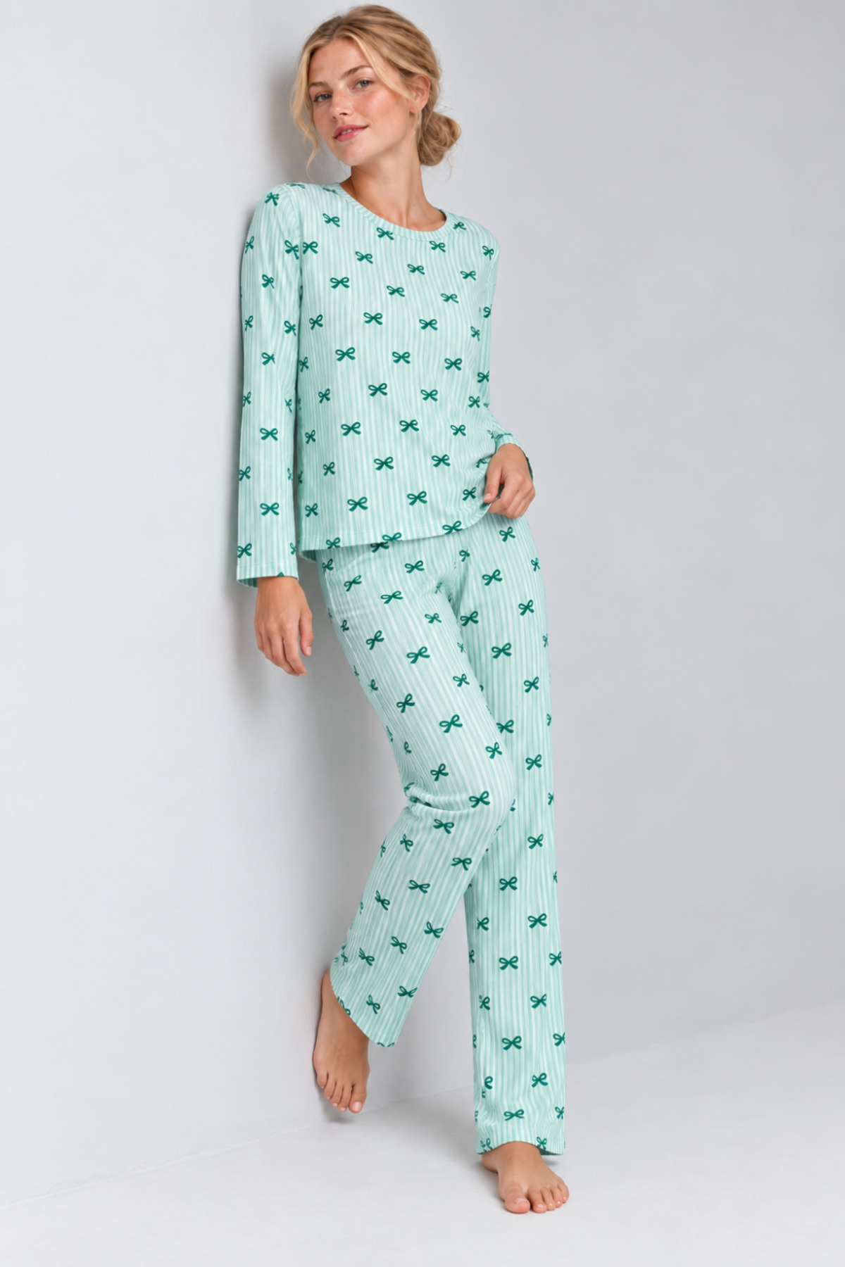 Kadın Comfort Esnek Yeşil Pijama Takımı 4801 4