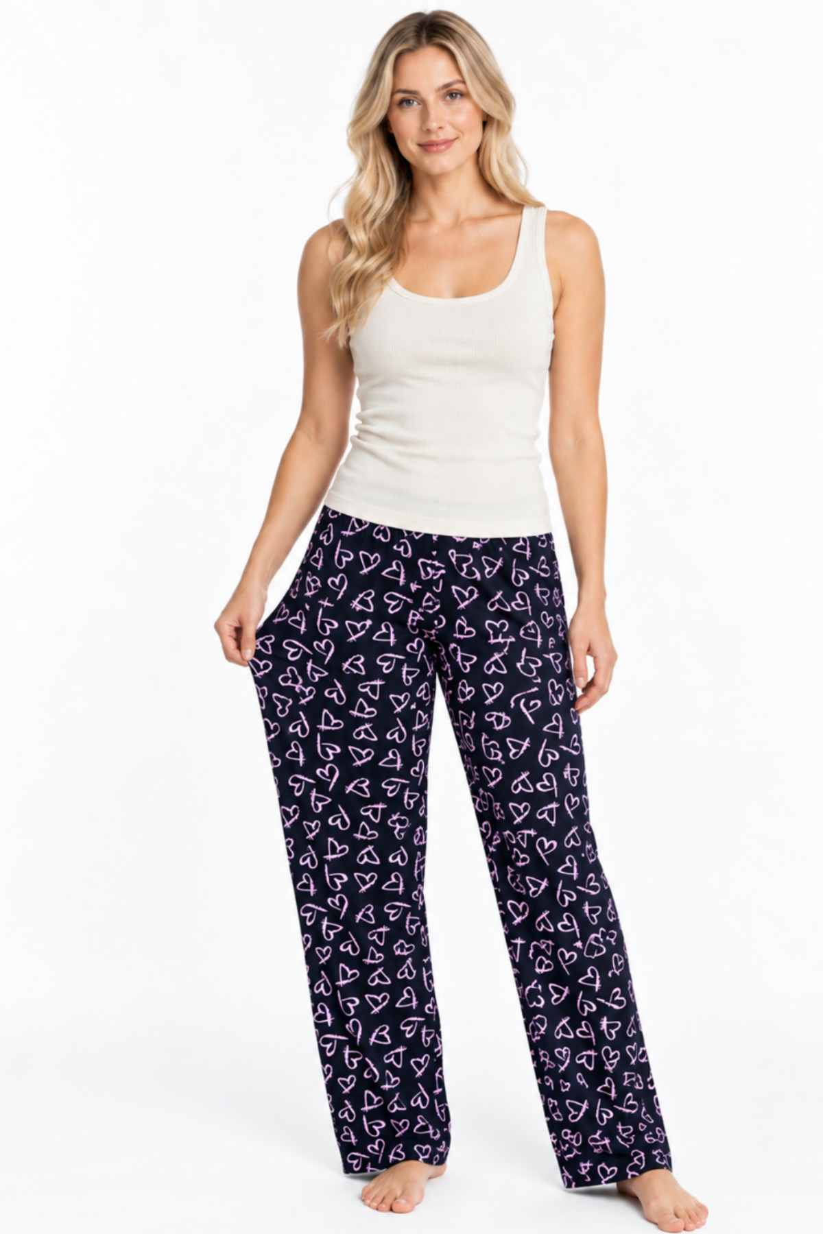 Kadın Çizgili Bluz Desenli Askılı Ekru Pijama Takımı 6