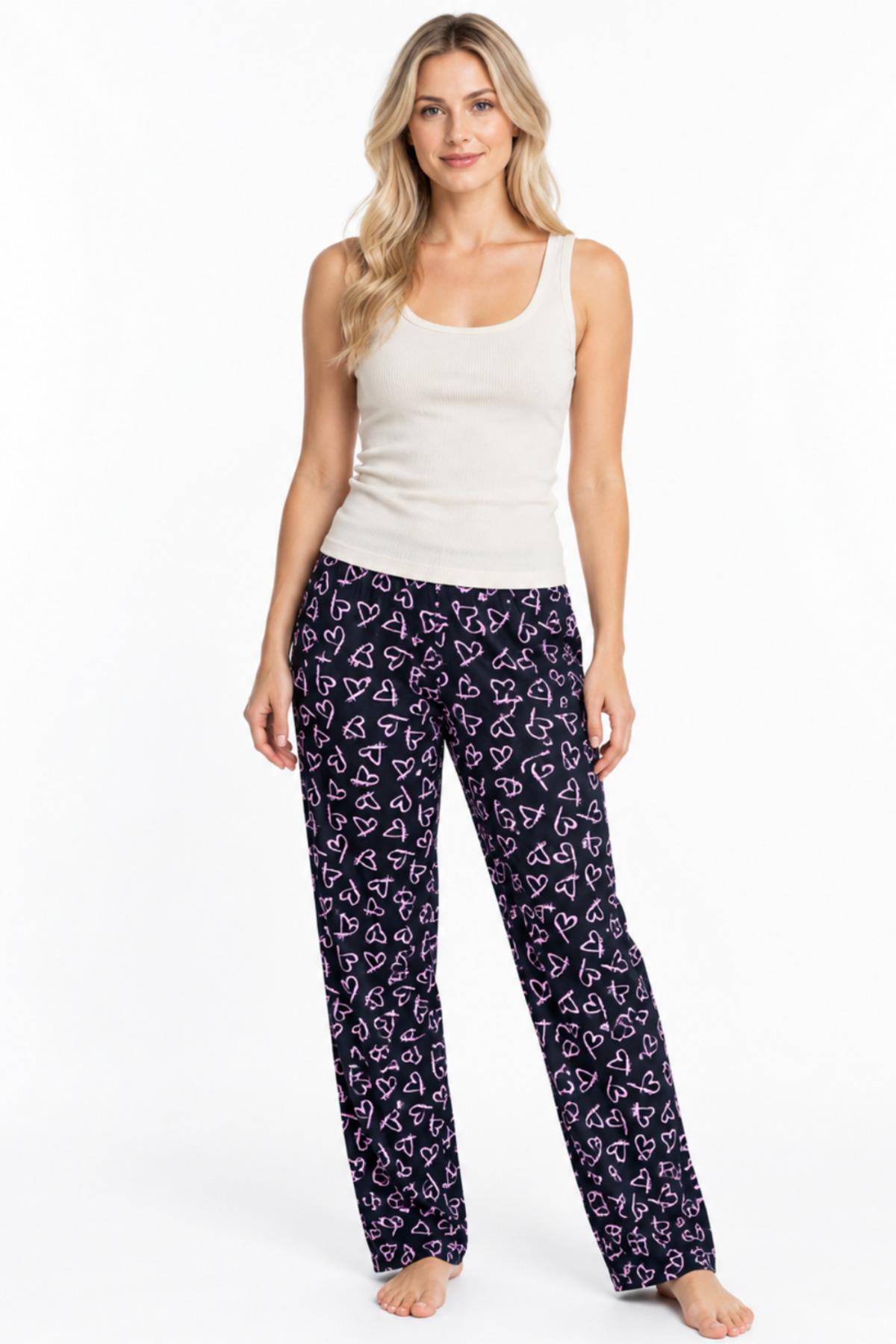 Kadın Çizgili Bluz Desenli Askılı Ekru Pijama Takımı 3
