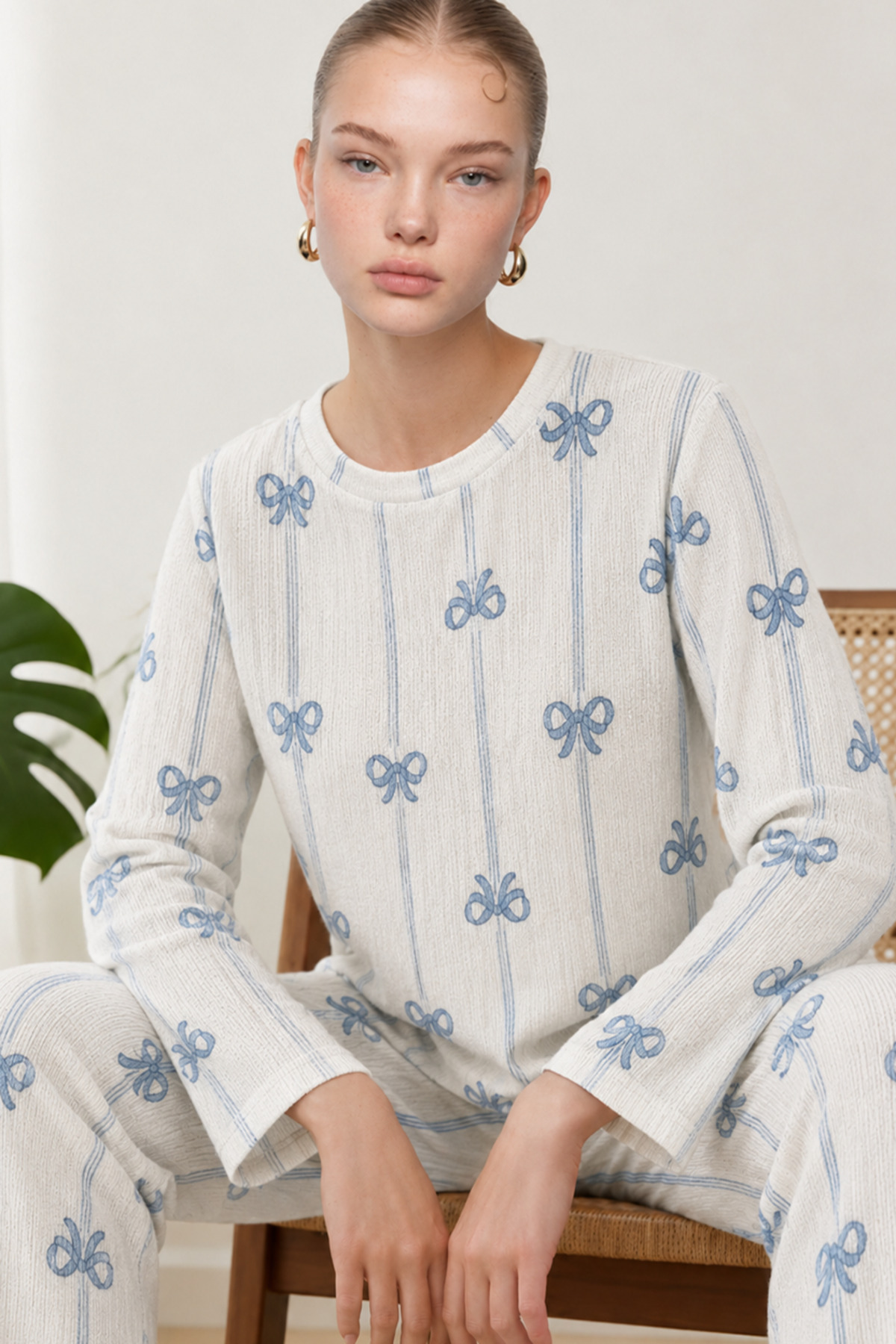Kadın Desenli Nefes Alan Ekru Pijama Takımı 4690 3