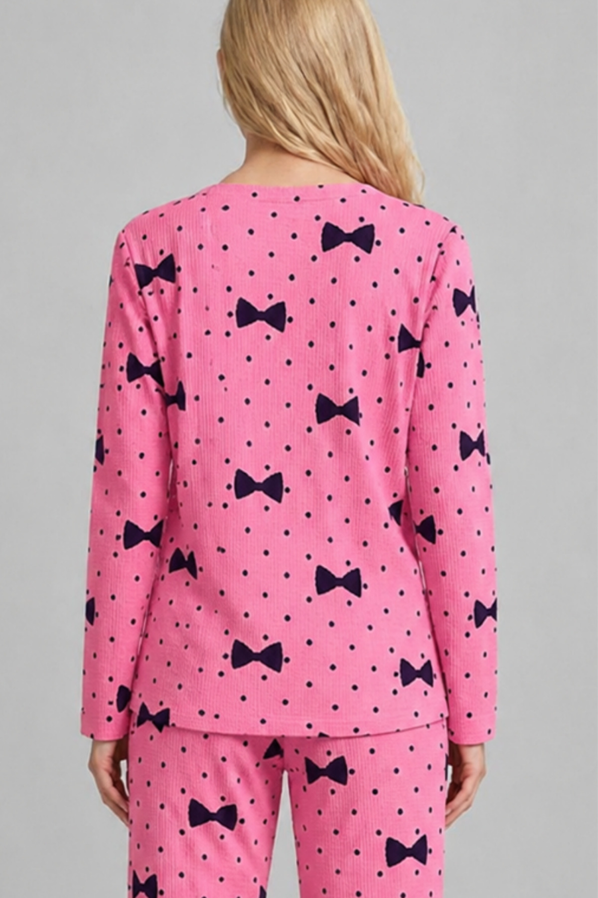 Kadın Desenli Nefes Alan Pembe Pijama Takımı 4694 6