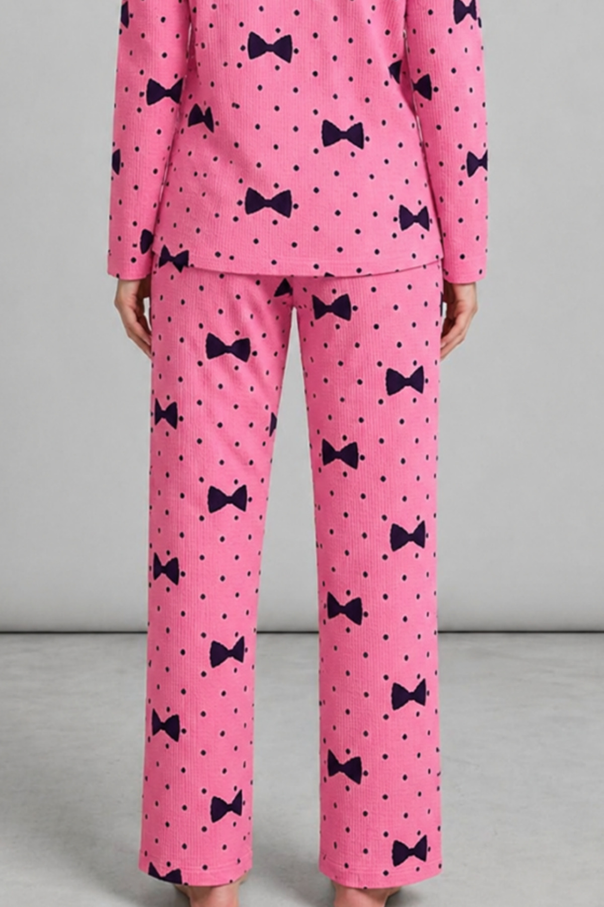 Kadın Desenli Nefes Alan Pembe Pijama Takımı 4694 5
