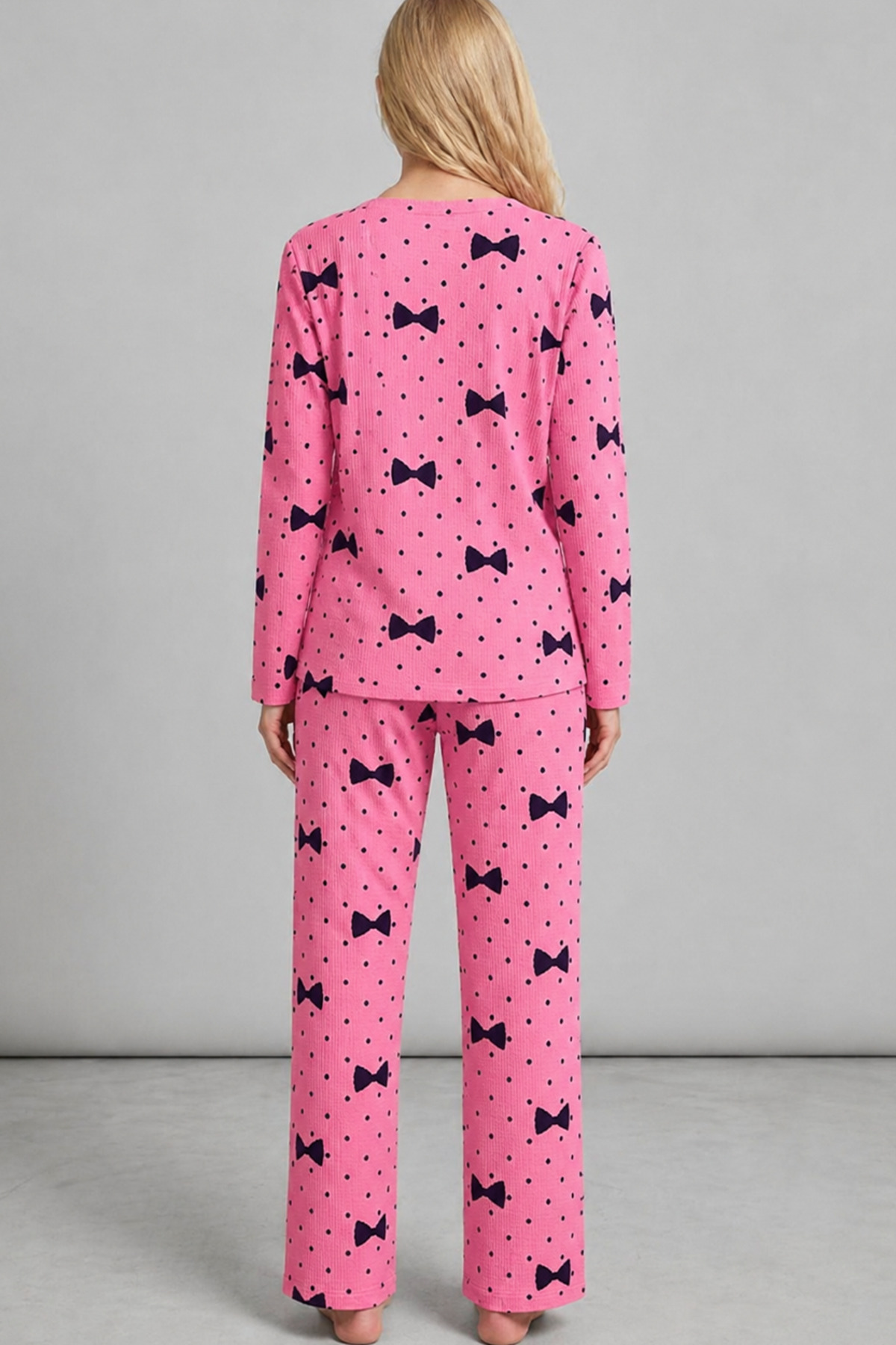 Kadın Desenli Nefes Alan Pembe Pijama Takımı 4694 3
