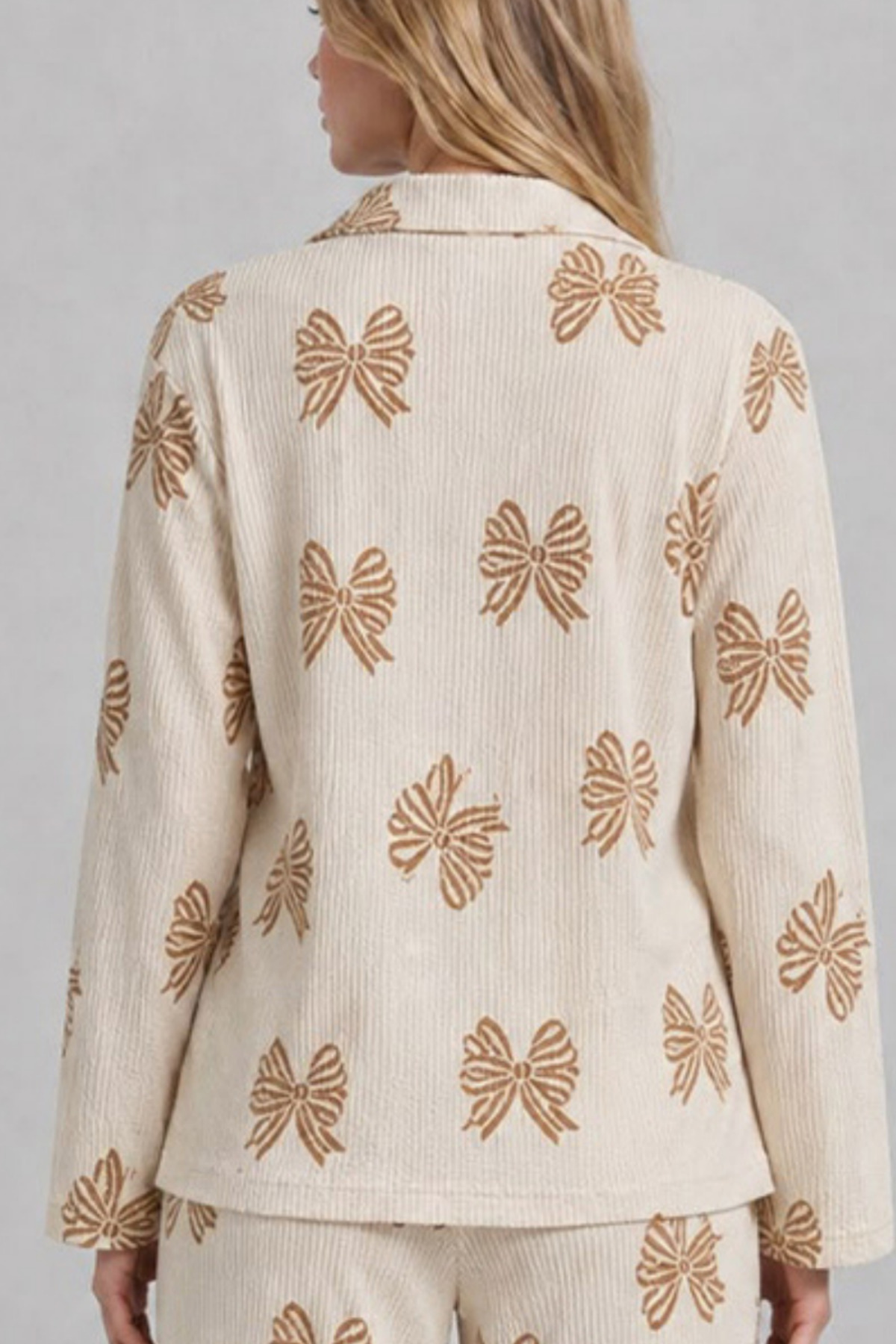 Kadın Desenli Uzun Kollu Krem Pijama Takımı 4762 5