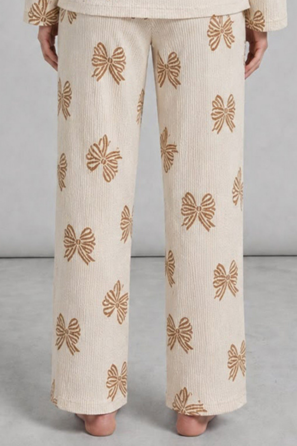 Kadın Desenli Uzun Kollu Krem Pijama Takımı 4762 6