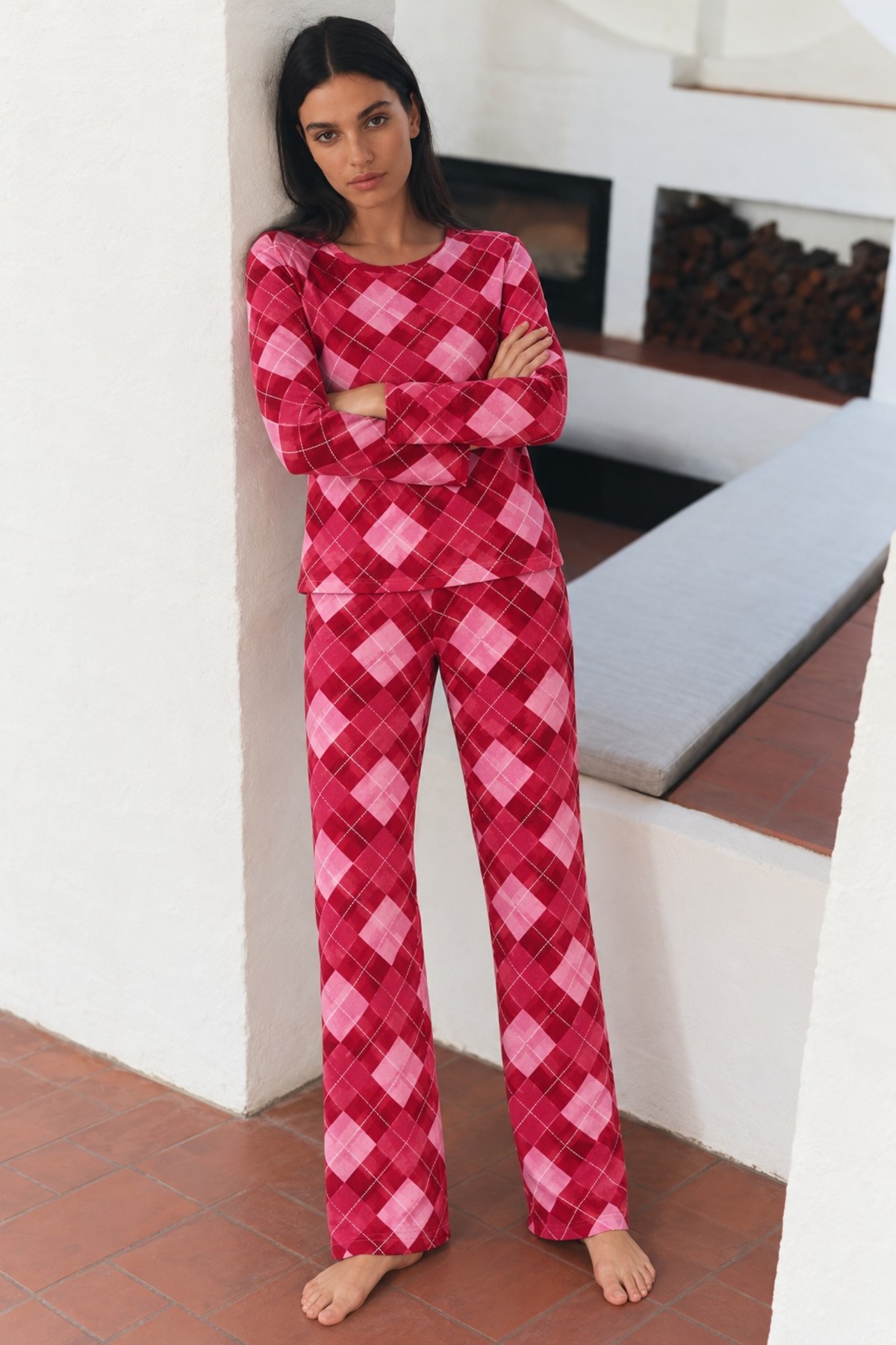 Kadın Çizgili Regular Şık Kırmızı Pijama Takımı 4