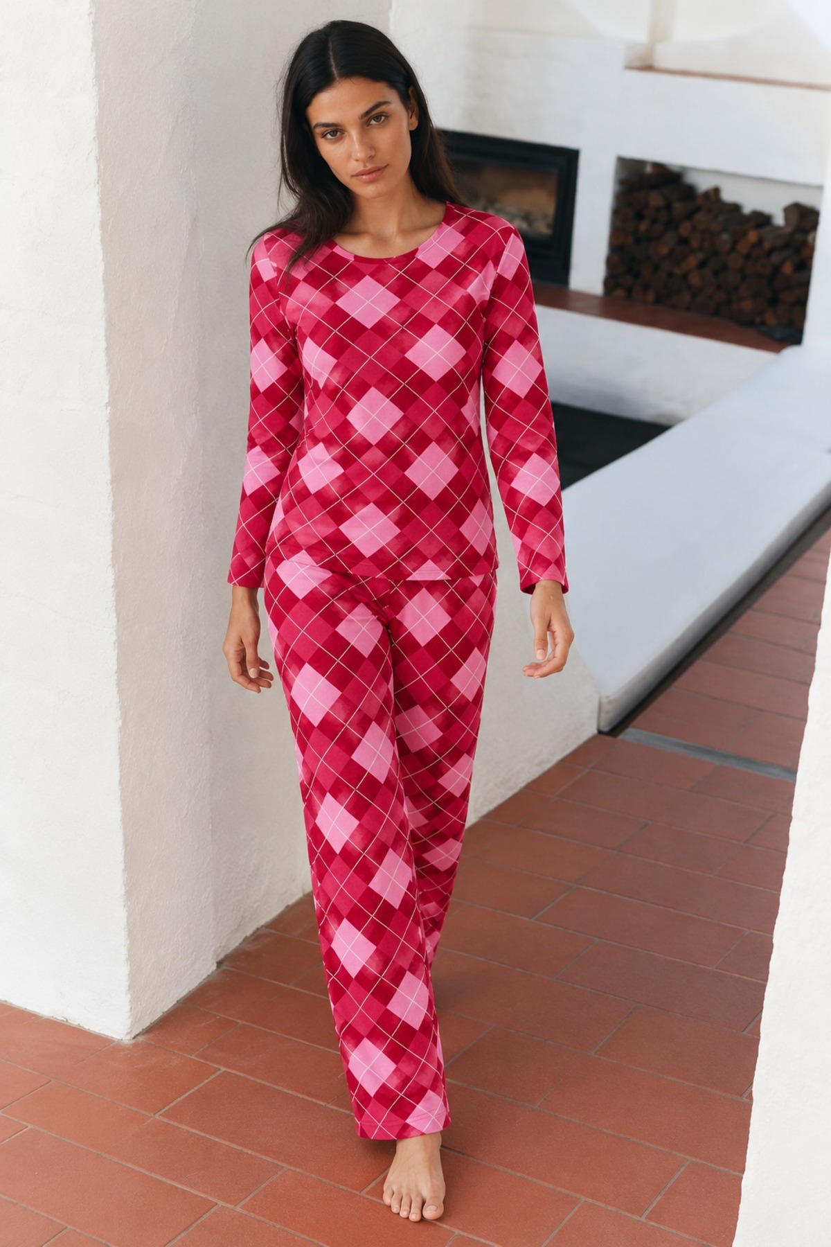 Kadın Çizgili Regular Şık Kırmızı Pijama Takımı 5