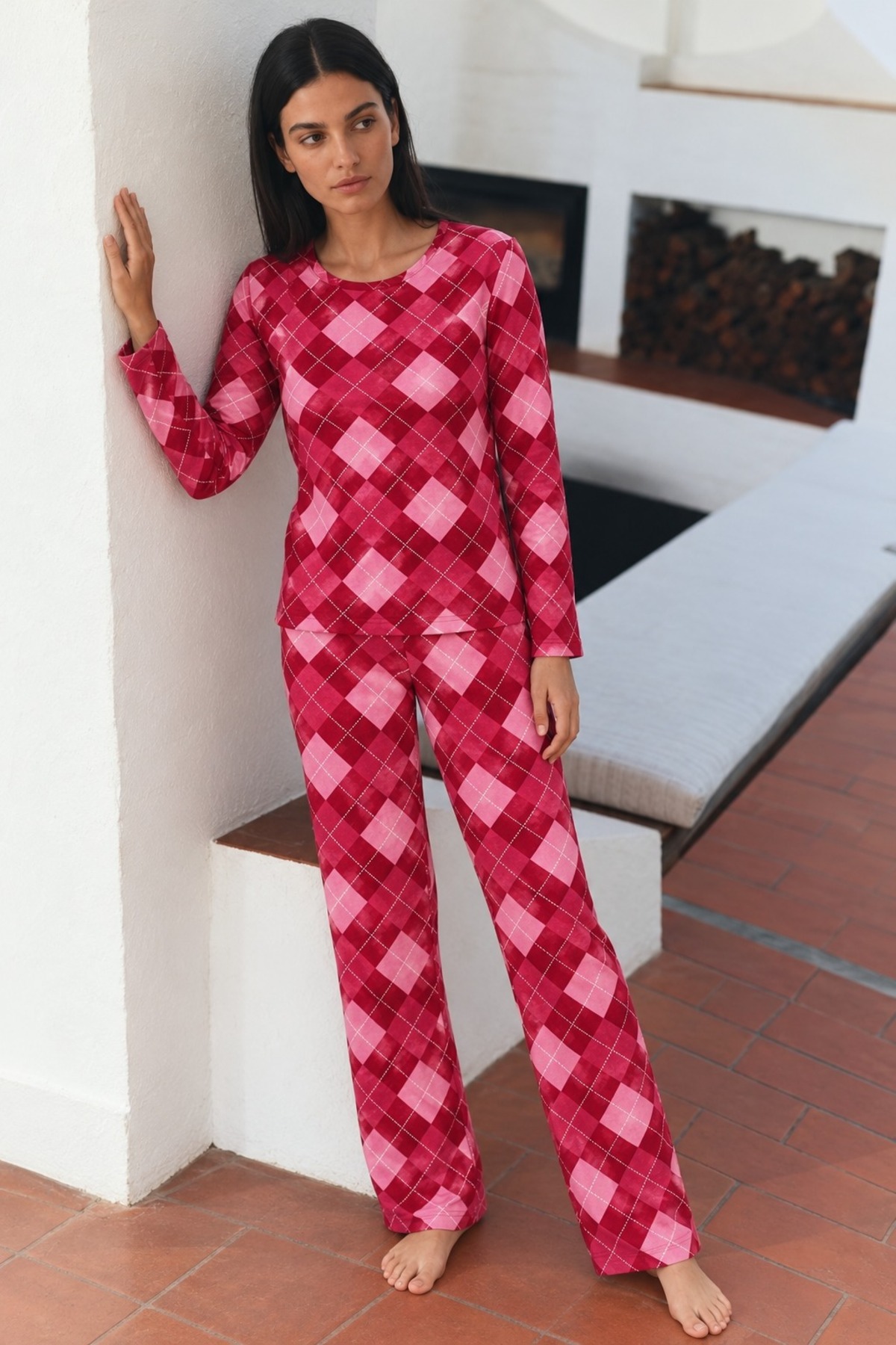 Kadın Çizgili Regular Şık Kırmızı Pijama Takımı 6