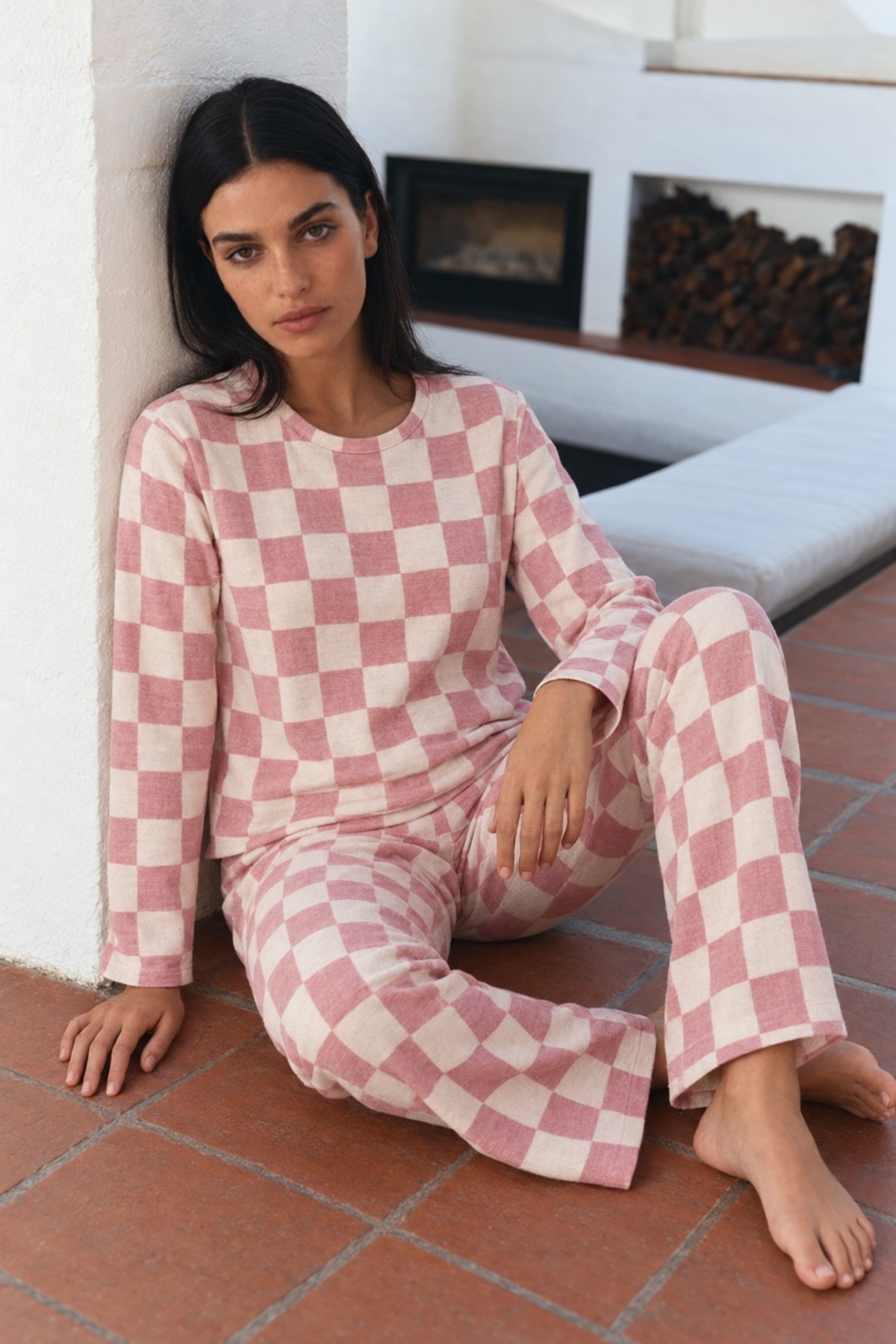 Kadın Çizgili Regular Şık Pembe Pijama Takımı 3
