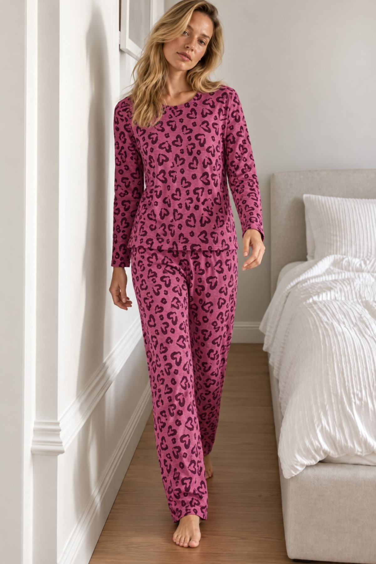 Kadın Çizgili Comfort Fit Lila Pijama Takımı 6