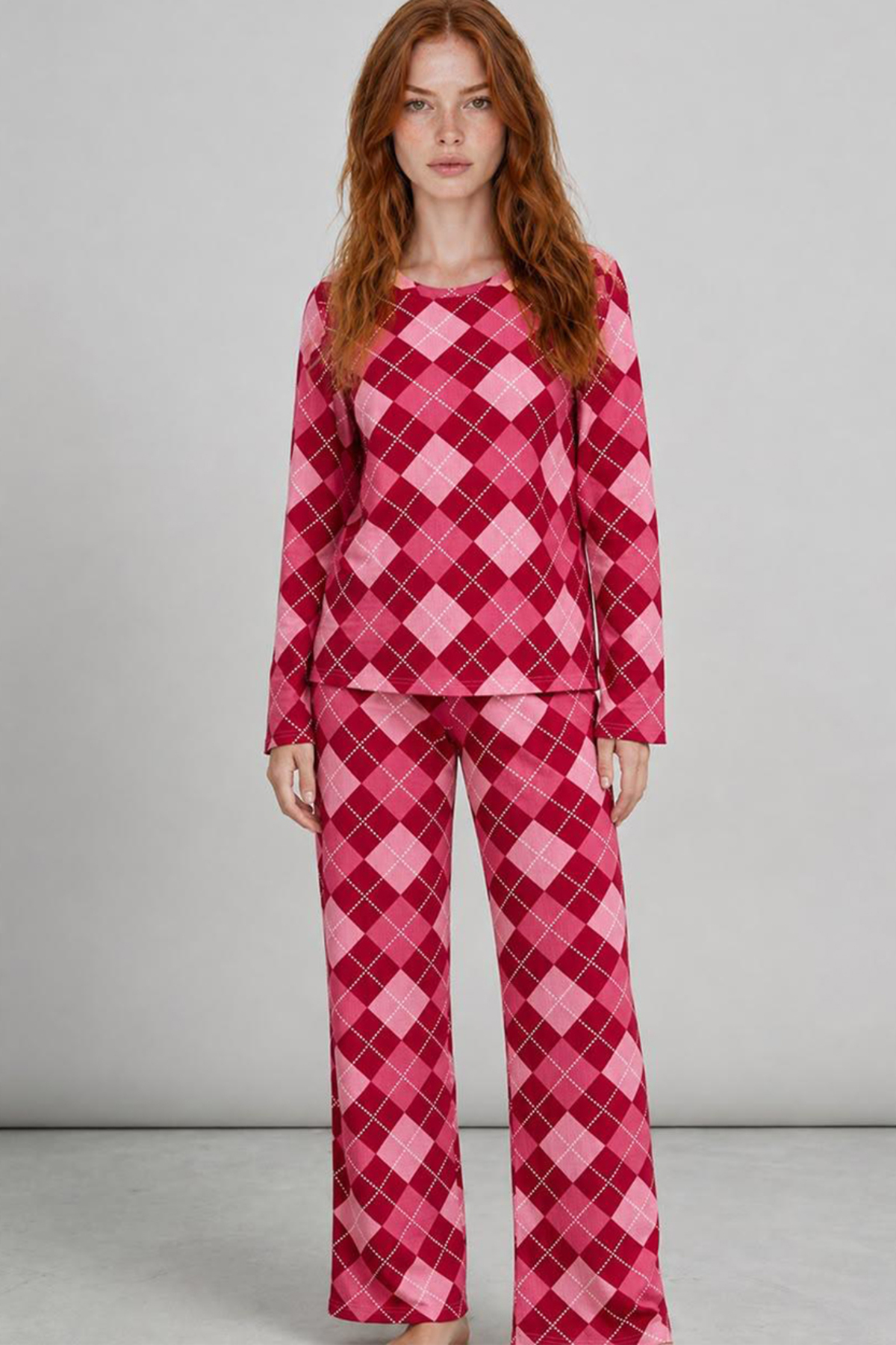 Kadın Çizgili Regular Fit Kırmızı Pijama Takımı 4766 3