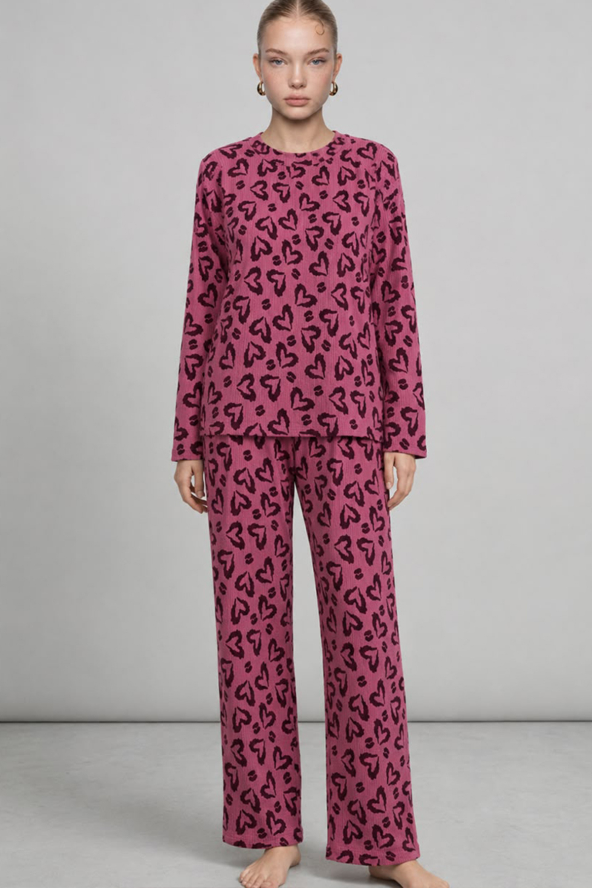 Kadın Çizgili Regular Fit Lila Pijama Takımı 4764 3