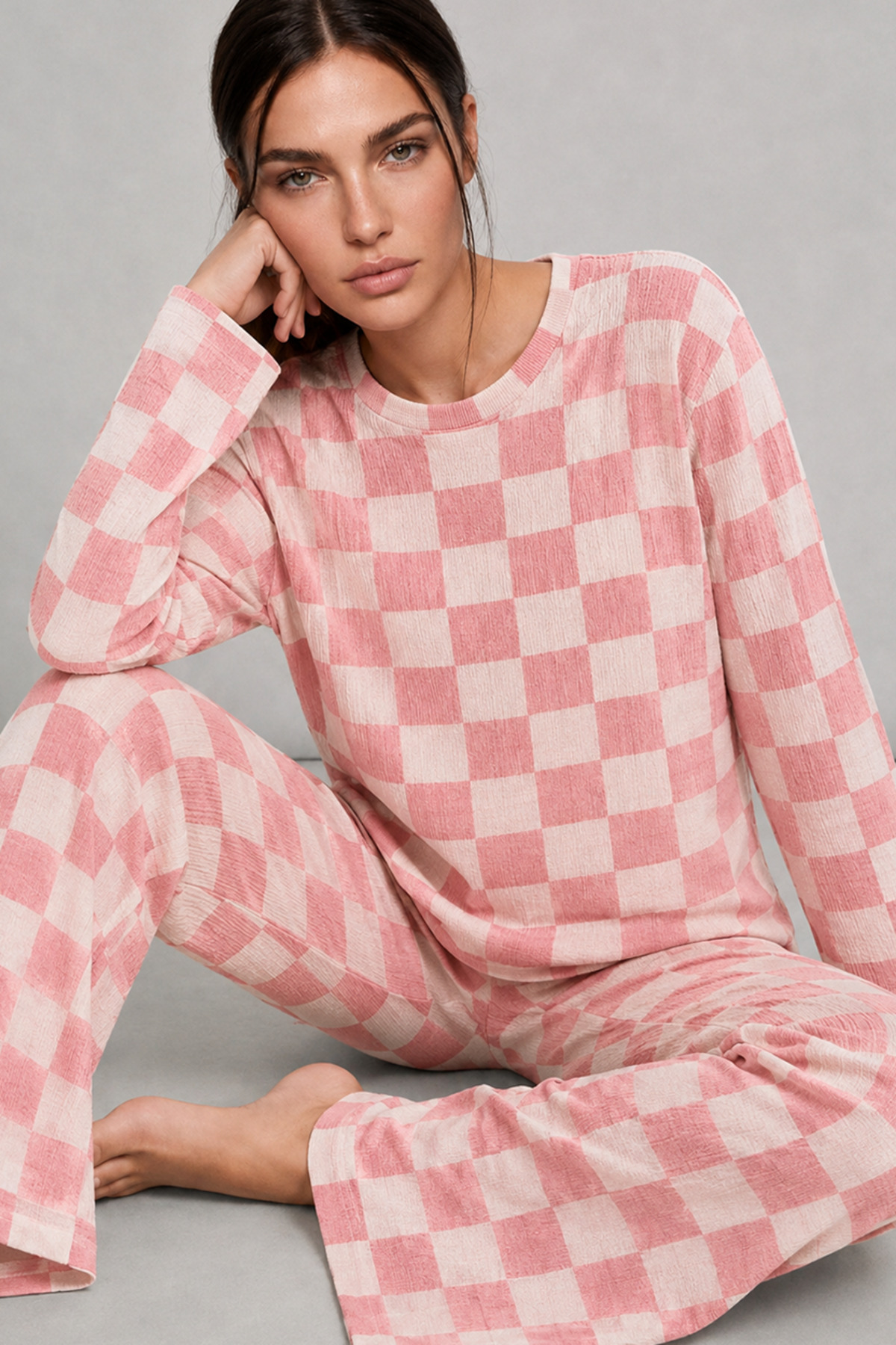 Kadın Çizgili Regular Fit Pembe Pijama Takımı 4691 3