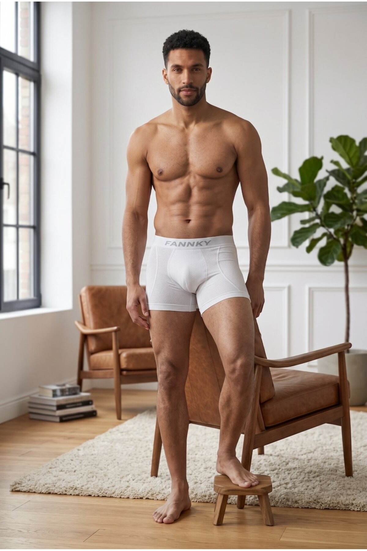 Erkek Rahat Esnek Seamless 3 Lü Beyaz Boxer 6