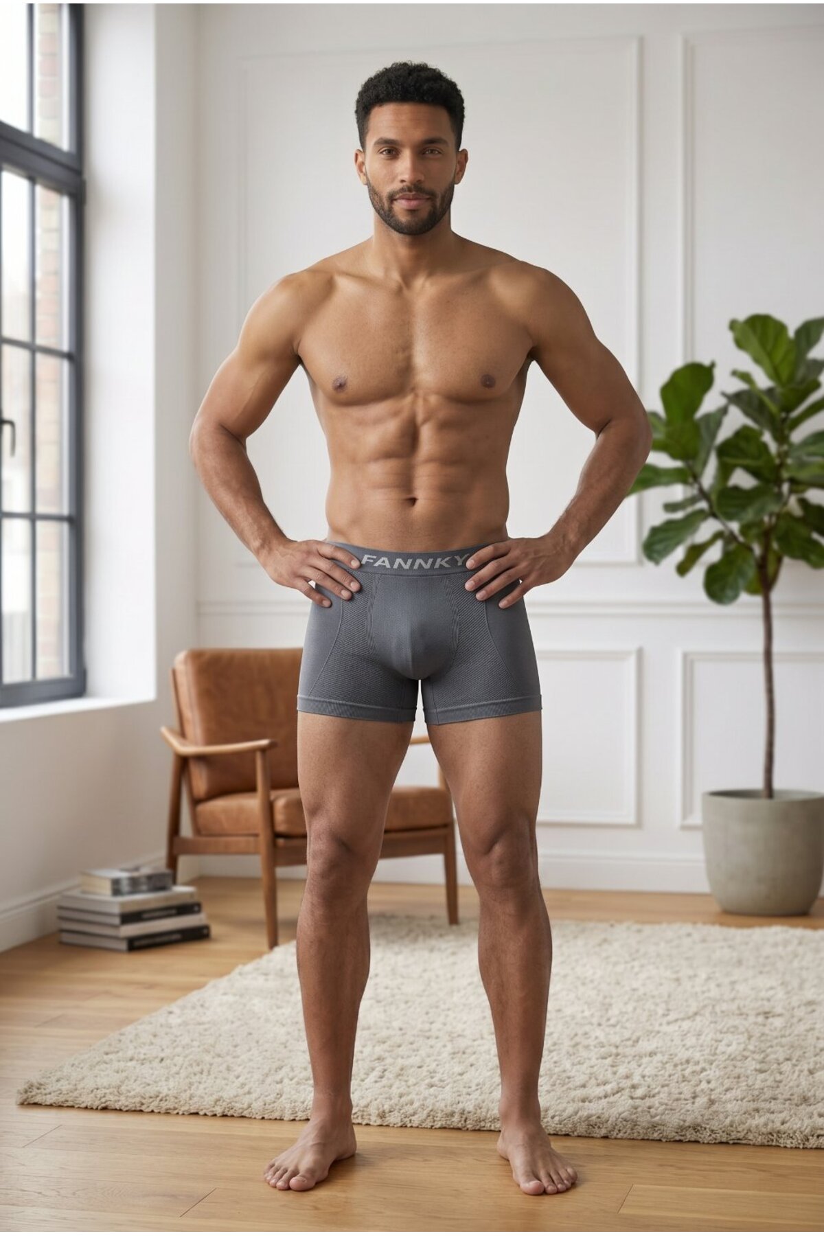 Erkek Rahat Esnek Seamless 3 Lü Gri Boxer 4