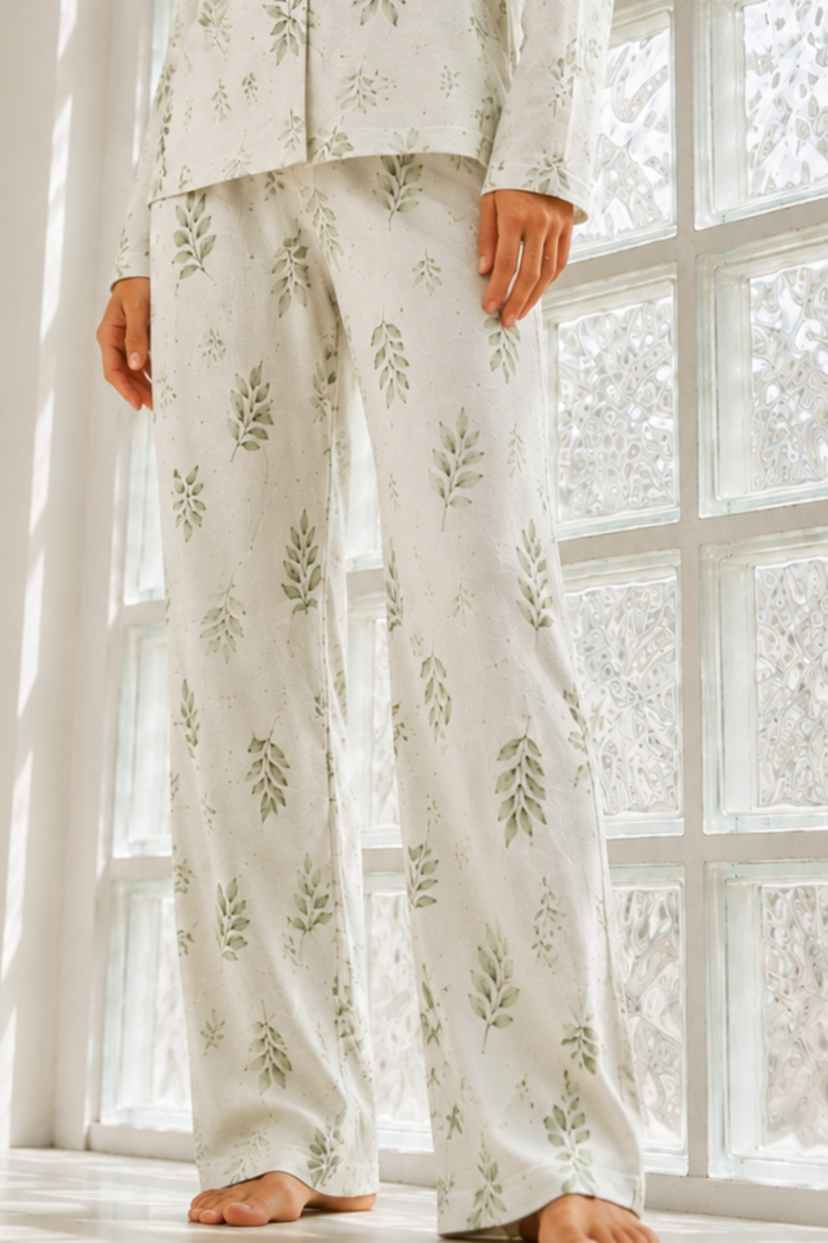 Kadın Regular Bürümcük Çağla Yeşili Pijama Takımı 4