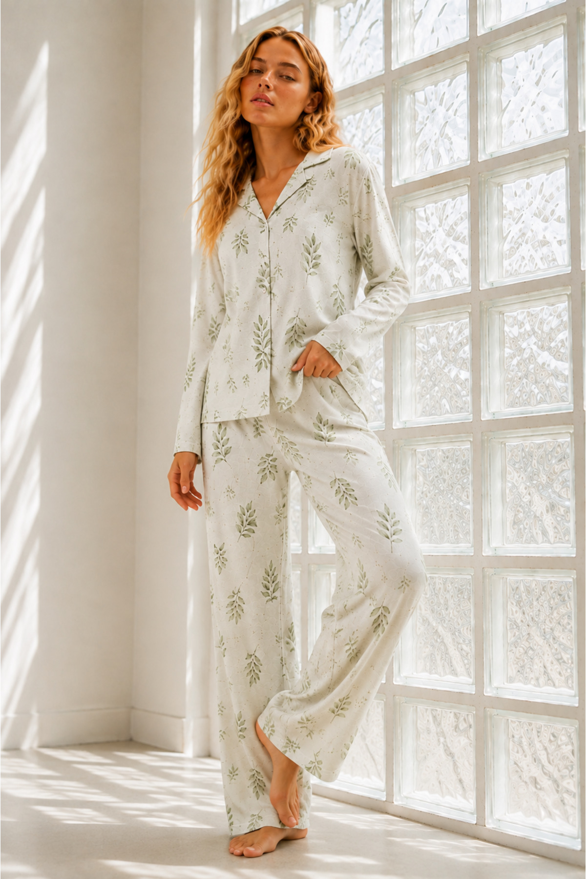Kadın Regular Bürümcük Çağla Yeşili Pijama Takımı 6