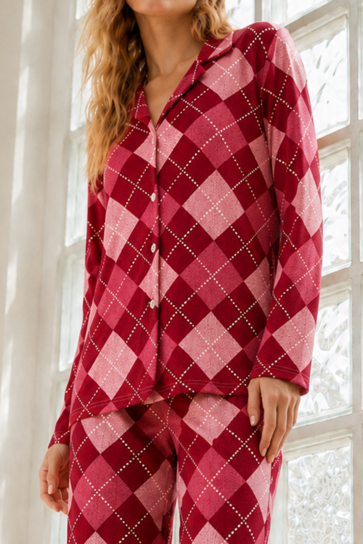 Kadın Regular Bürümcük Kırmızı Pijama Takımı 3