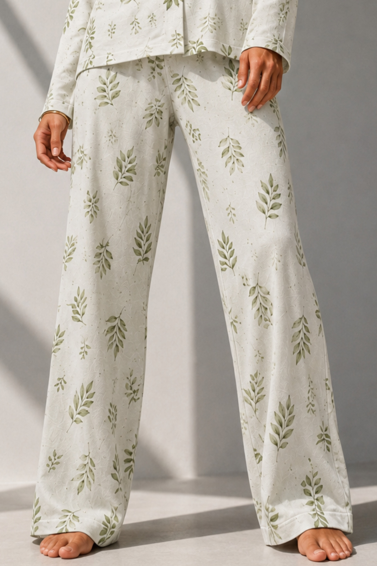 Kadın Uzun Kol Pamuklu Çağla Yeşili Pijama Takımı 4