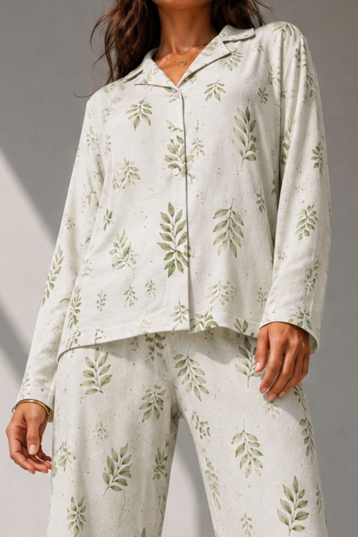 Kadın Uzun Kol Pamuklu Çağla Yeşili Pijama Takımı 3
