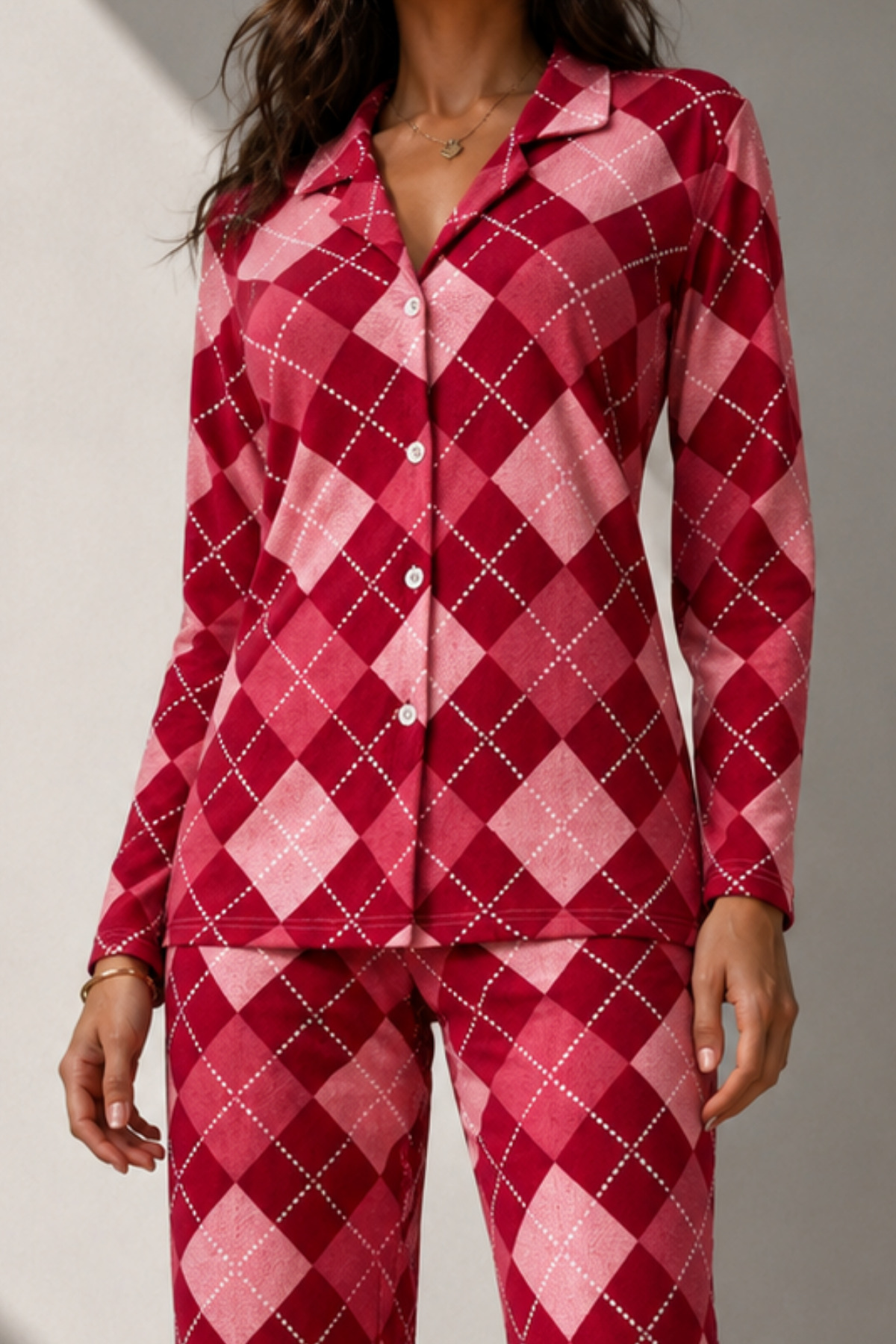 Kadın Uzun Kol Pamuklu Kırmızı Pijama Takımı 3