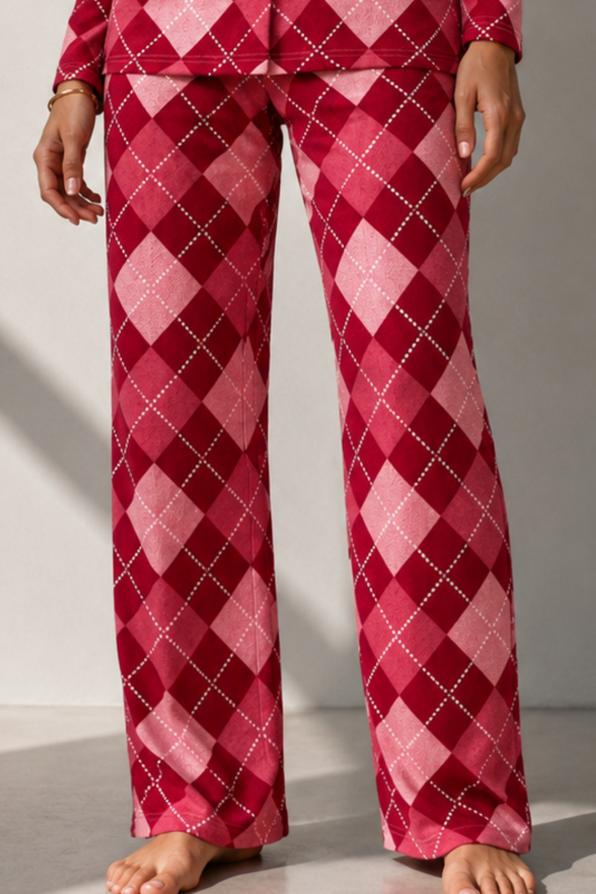 Kadın Uzun Kol Pamuklu Kırmızı Pijama Takımı 4