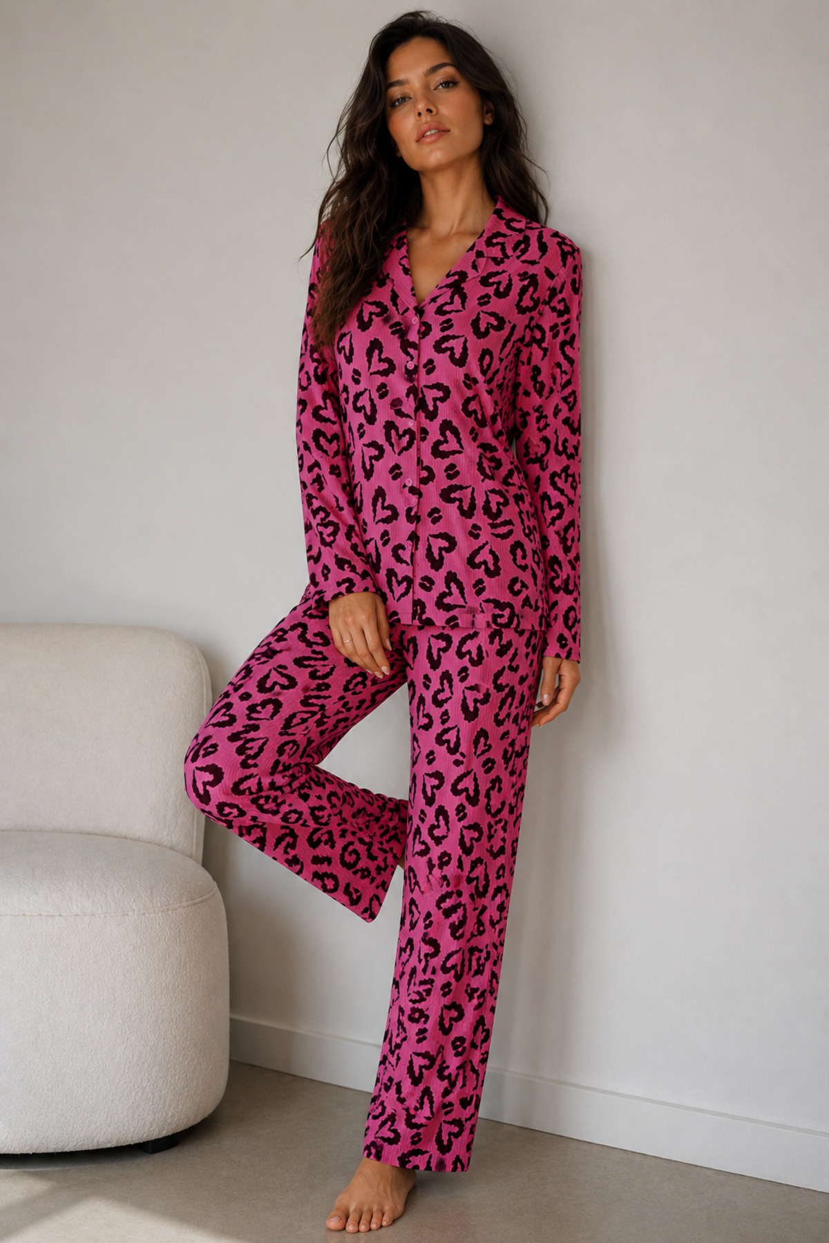 Kadın Uzun Kol Pamuklu Lila Pijama Takımı 5