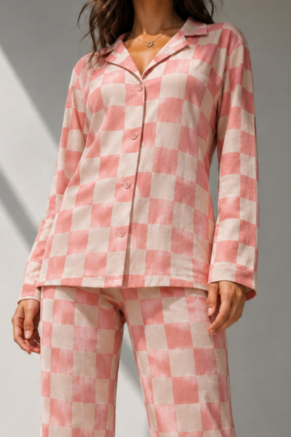 Kadın Uzun Kol Pamuklu Pembe Pijama Takımı 3
