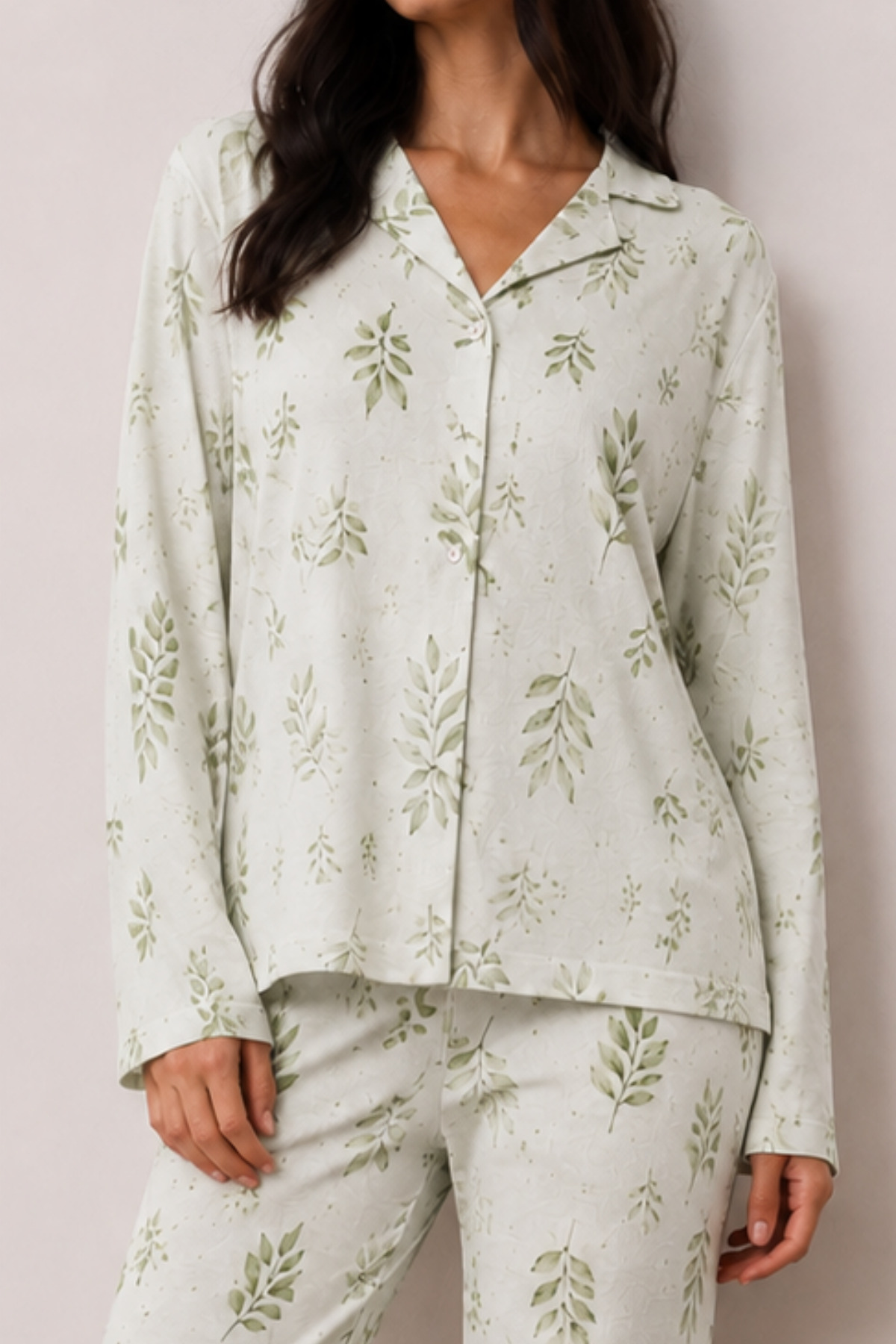 Kadın Düğmeli Kışlık Ev Çağla Yeşili Pijama Takımı 3
