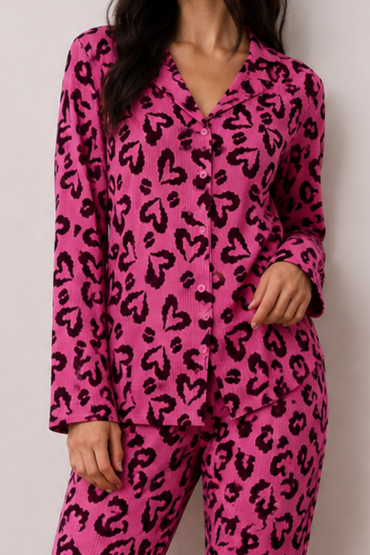 Kadın Düğmeli Kışlık Ev Lila Pijama Takımı 3