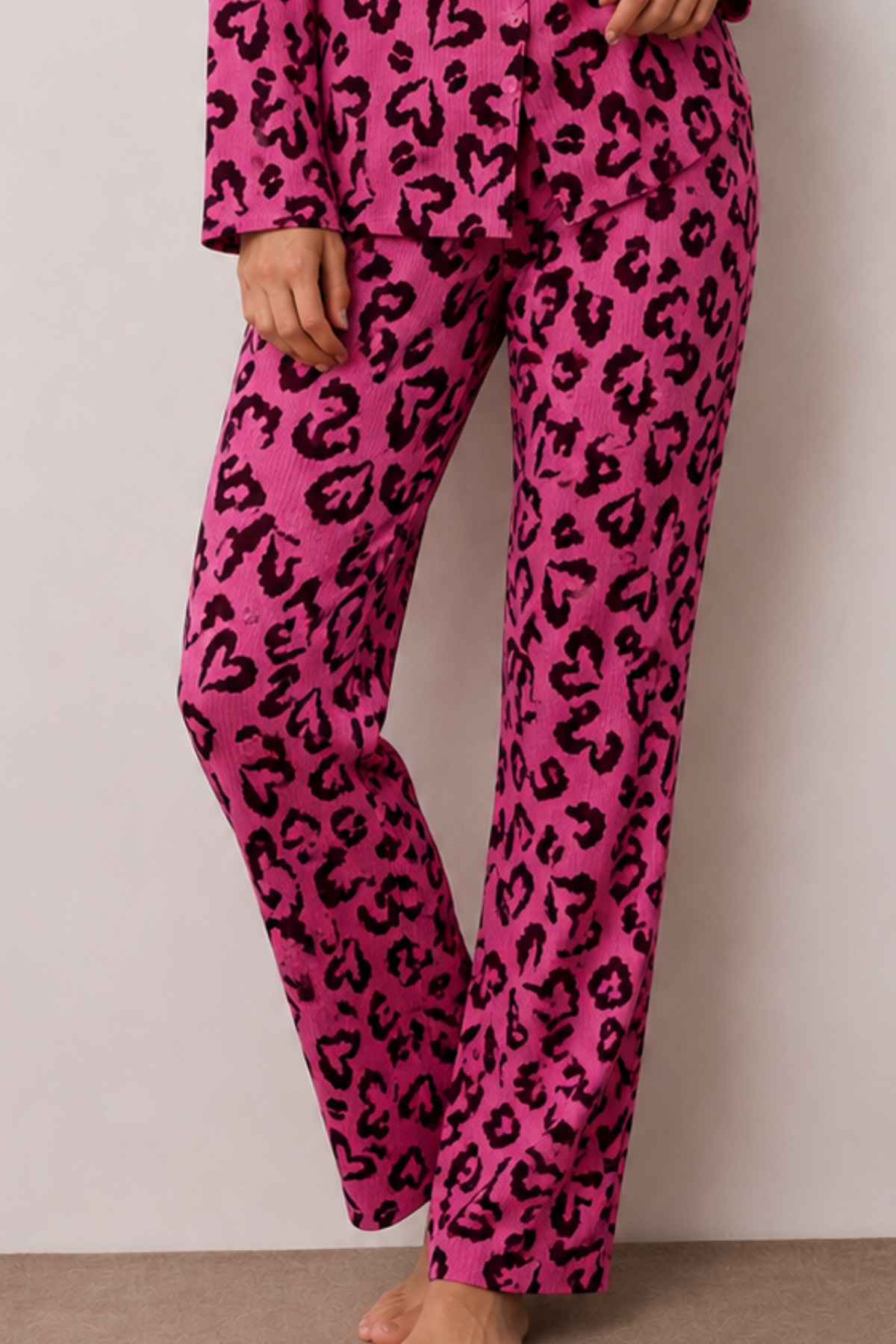 Kadın Düğmeli Kışlık Ev Lila Pijama Takımı 4