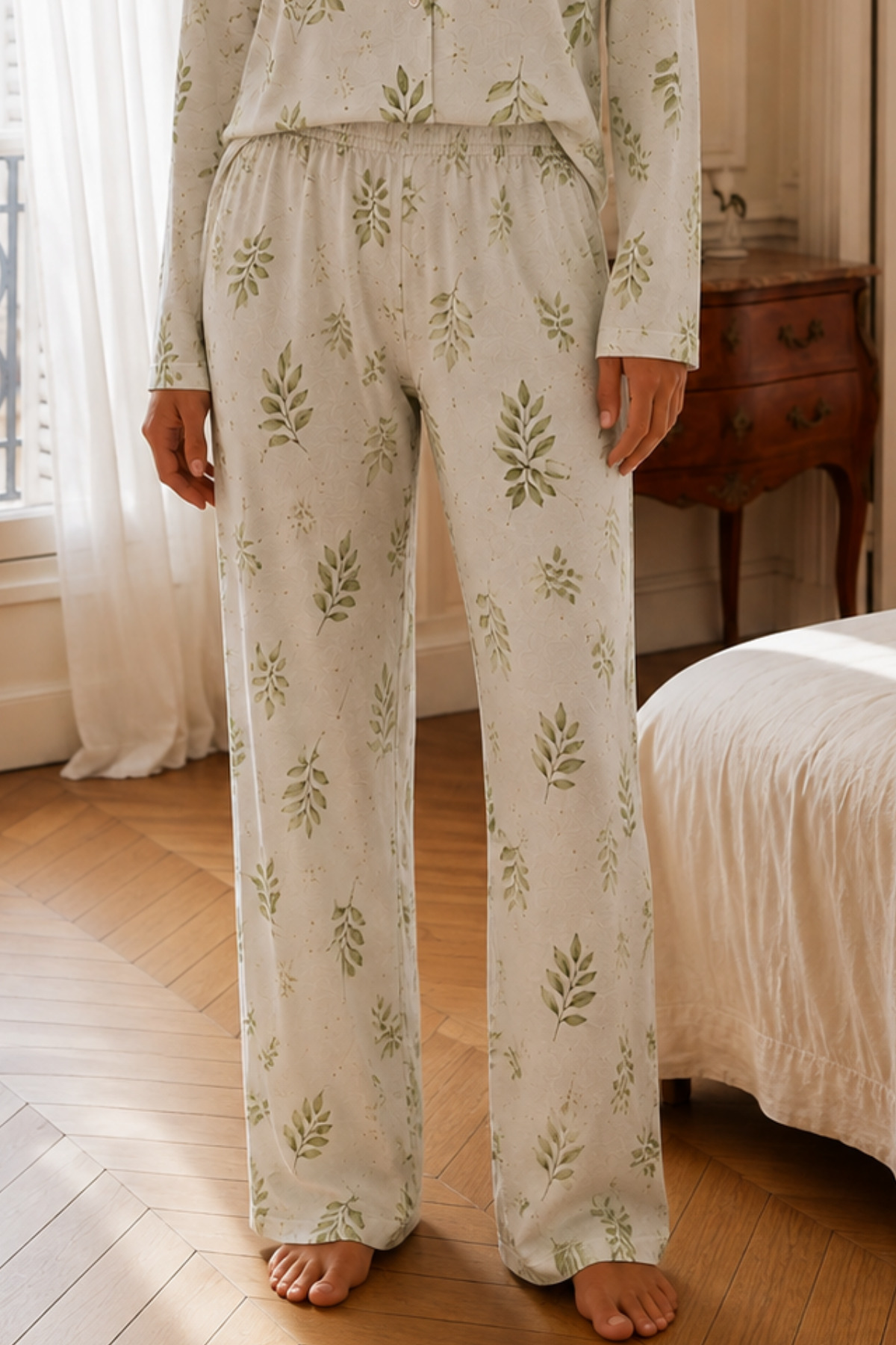 Kadın Relax Fit Düğme Çağla Yeşili Pijama Takımı 4