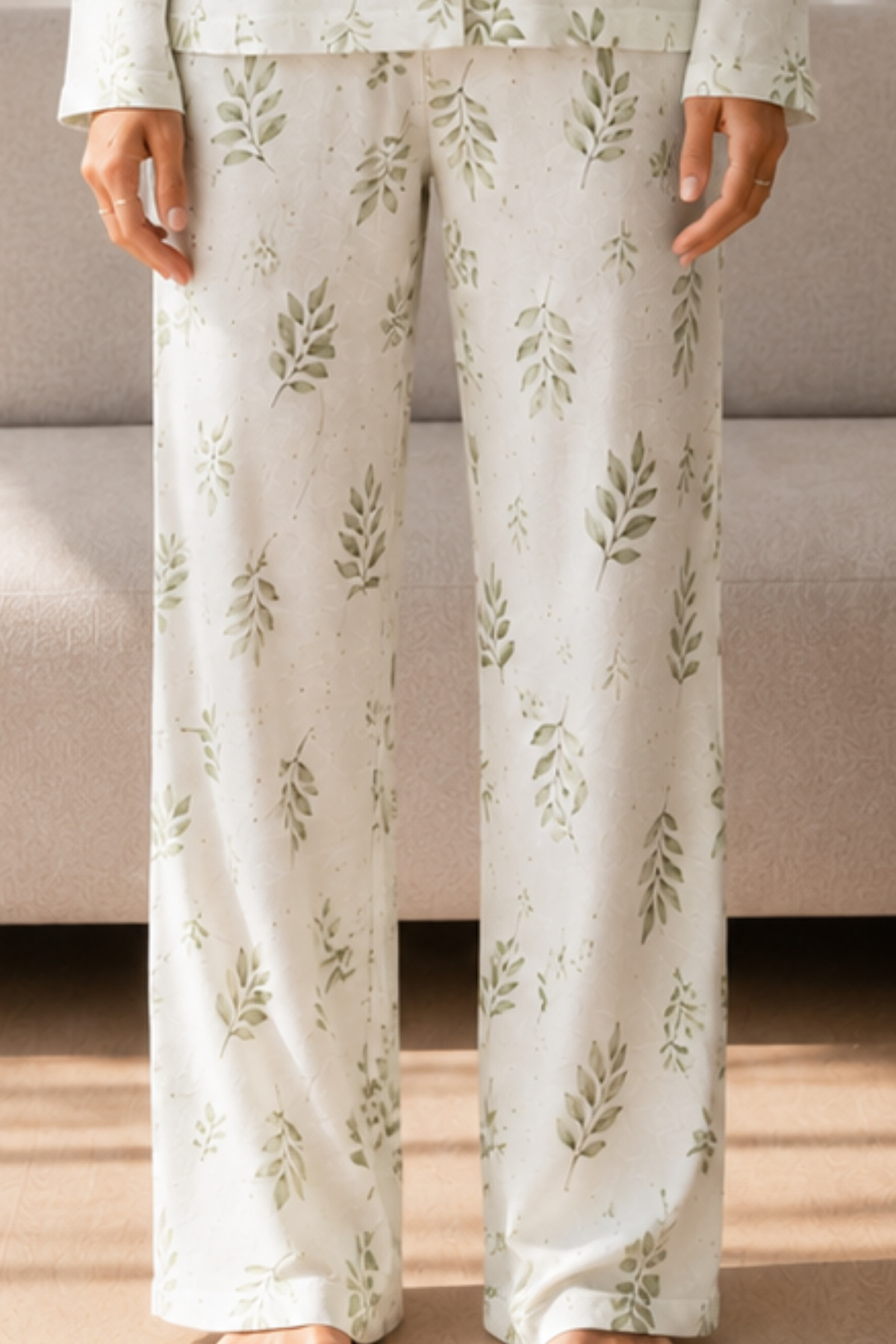 Kadın Desenli Basic Kış Çağla Yeşili Pijama Takımı 4