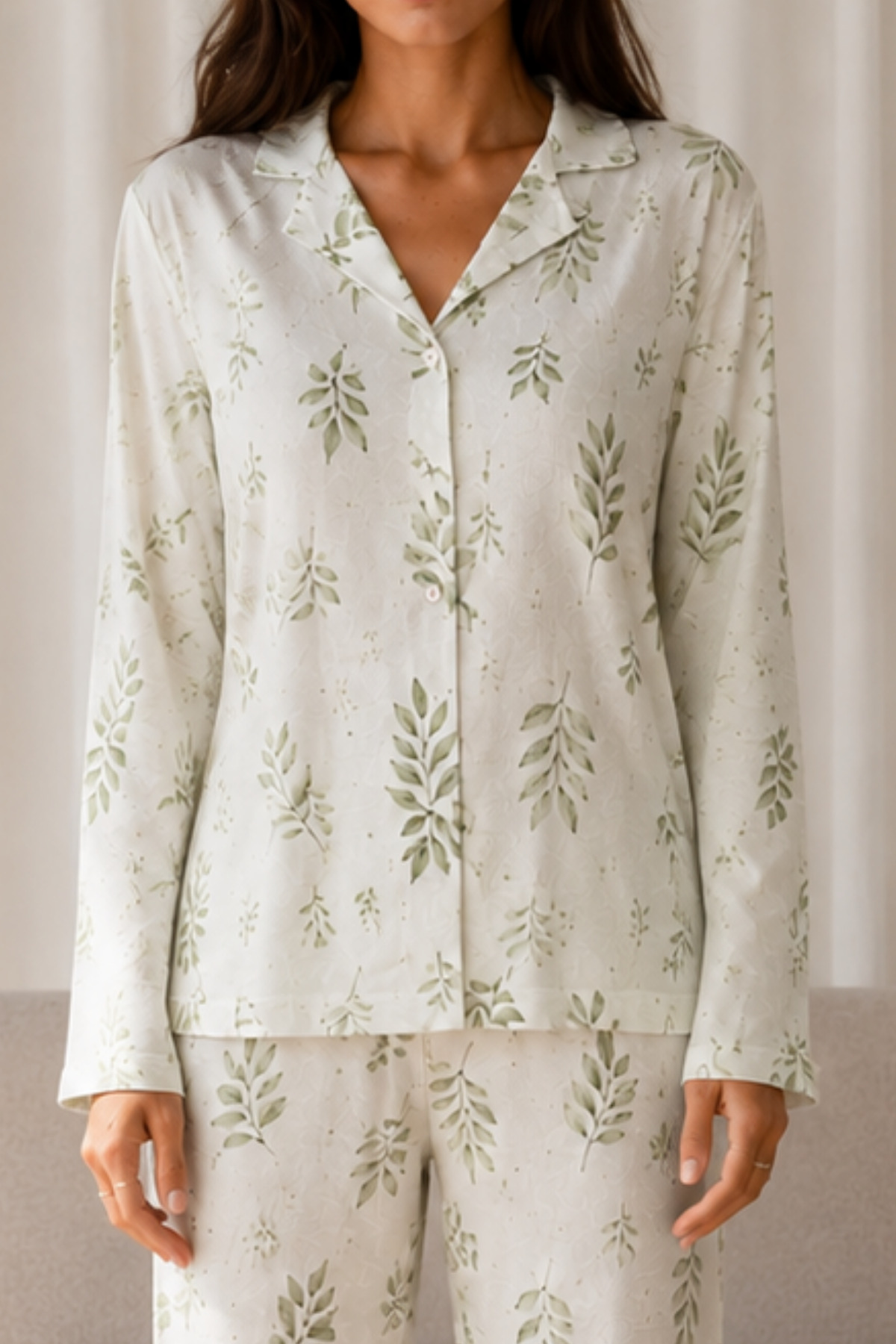 Kadın Desenli Basic Kış Çağla Yeşili Pijama Takımı 3
