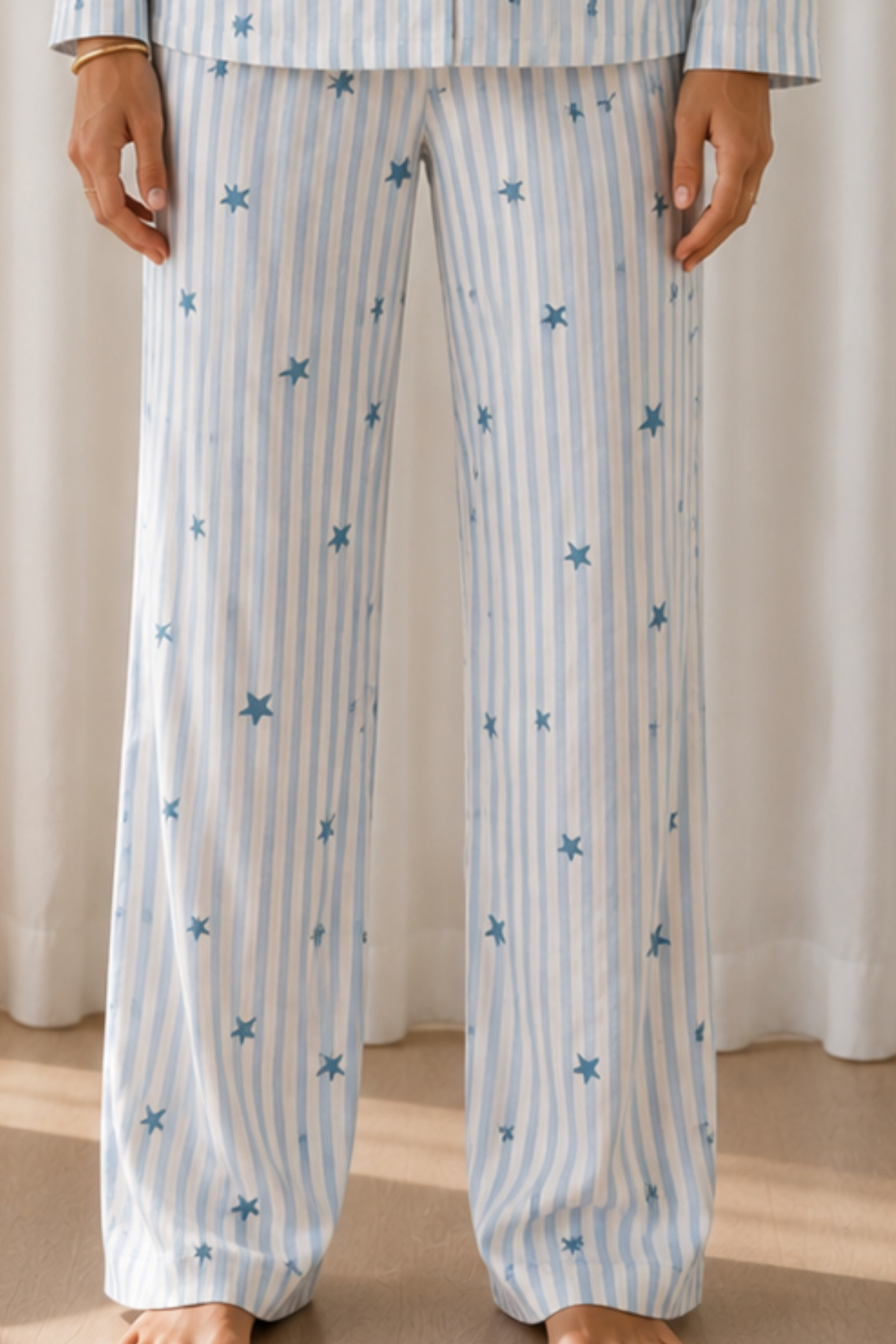 Kadın Desenli Basic Kış Mavi Pijama Takımı 4