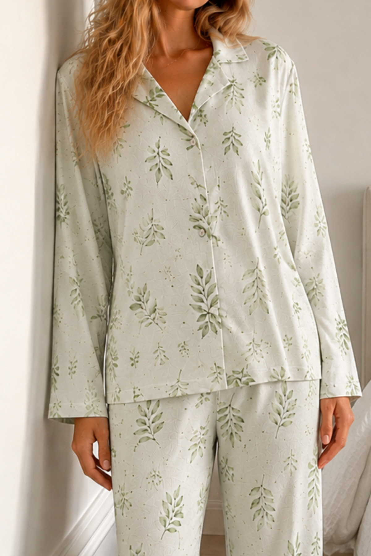 Kadın Bürümcük Tam Boy Çağla Yeşili Pijama Takımı 3