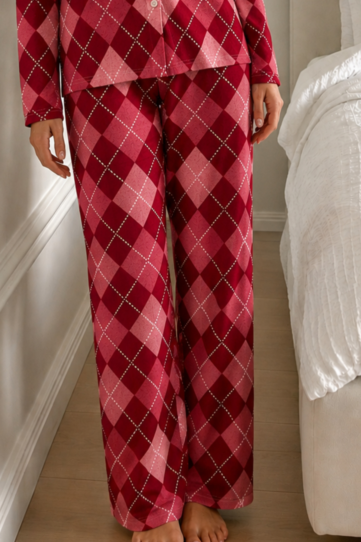 Kadın Bürümcük Tam Boy Kırmızı Pijama Takımı 4