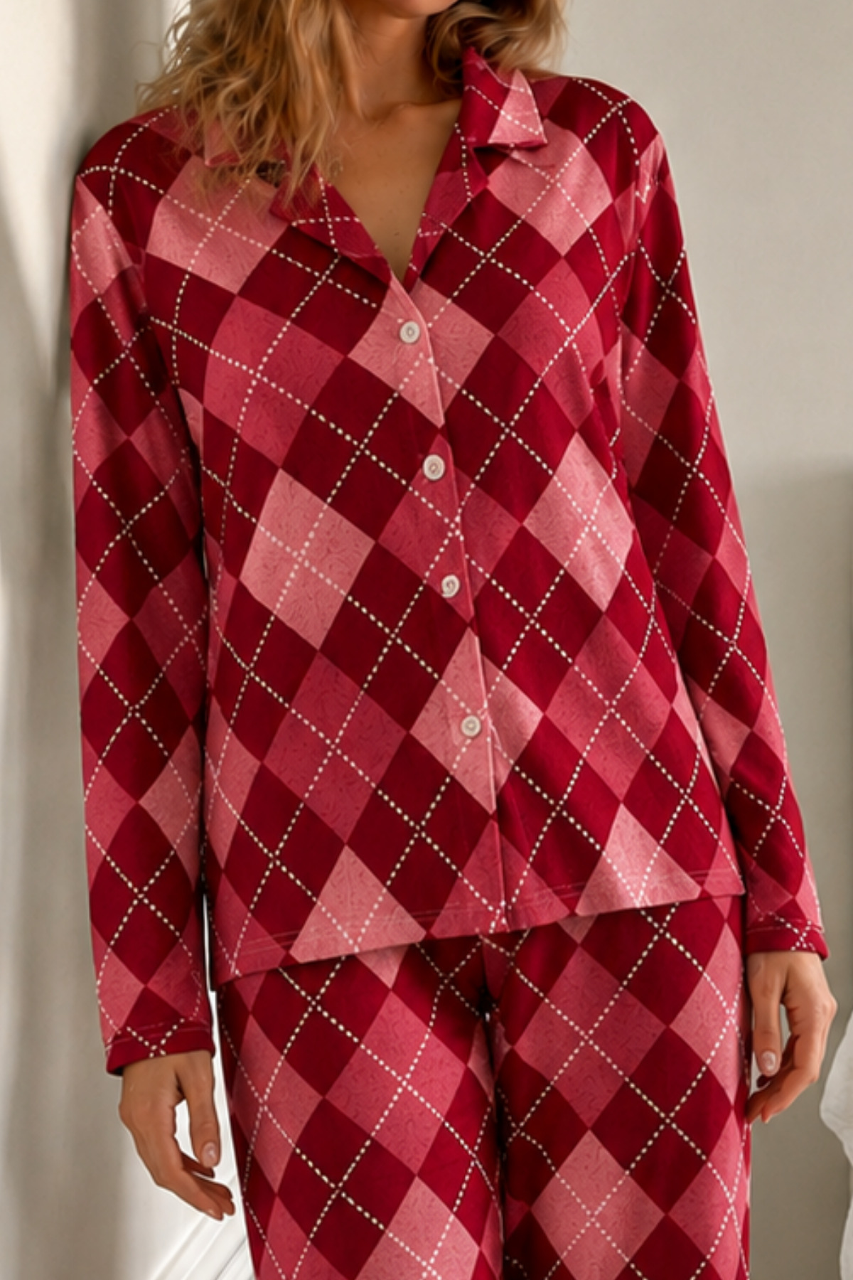 Kadın Bürümcük Tam Boy Kırmızı Pijama Takımı 3